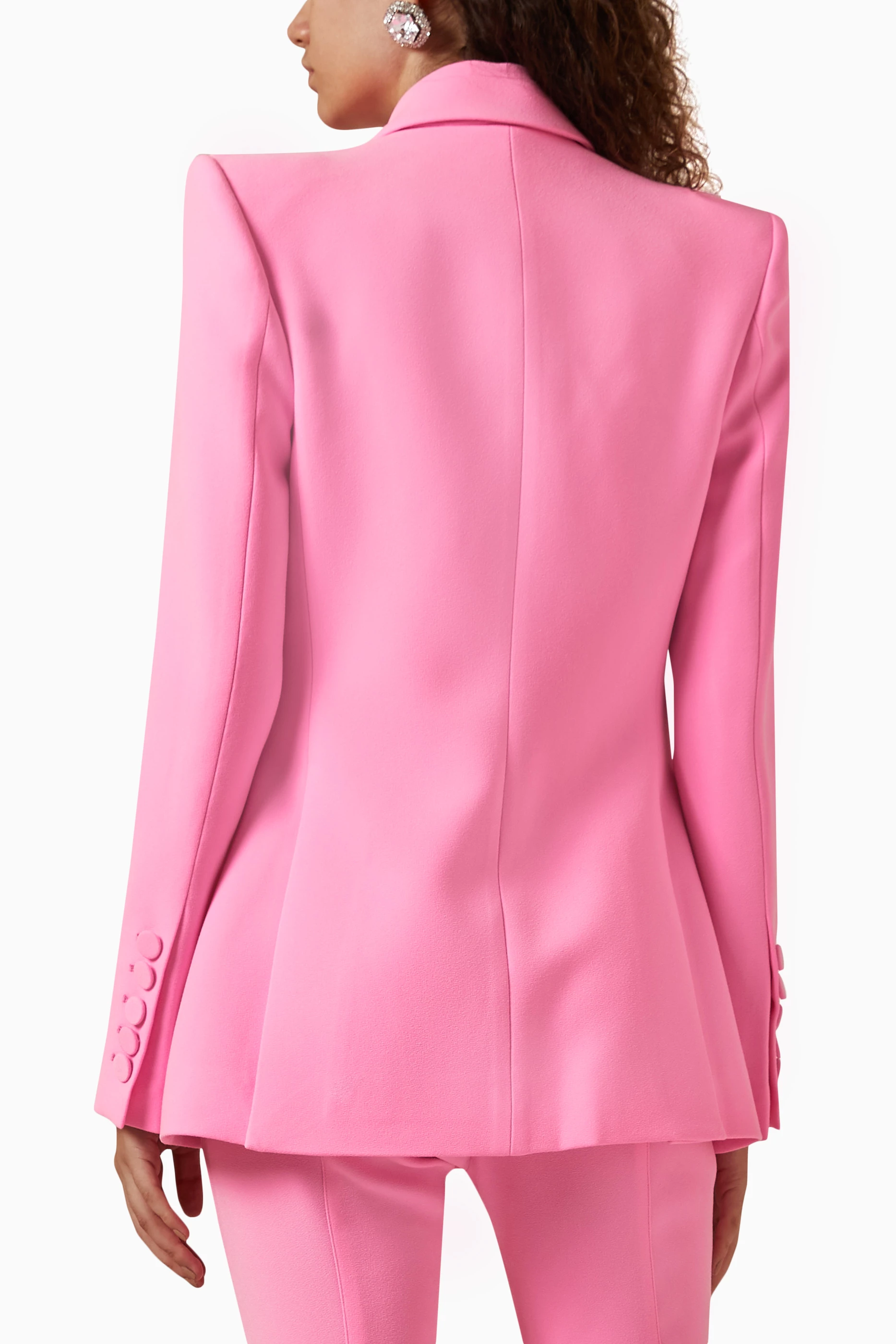 【ALEX PERRY】neon double-breasted stretch-crepe ブレザー Alex Perry Fitted Double Breasted Blazer in Garnet Rose | FWRD