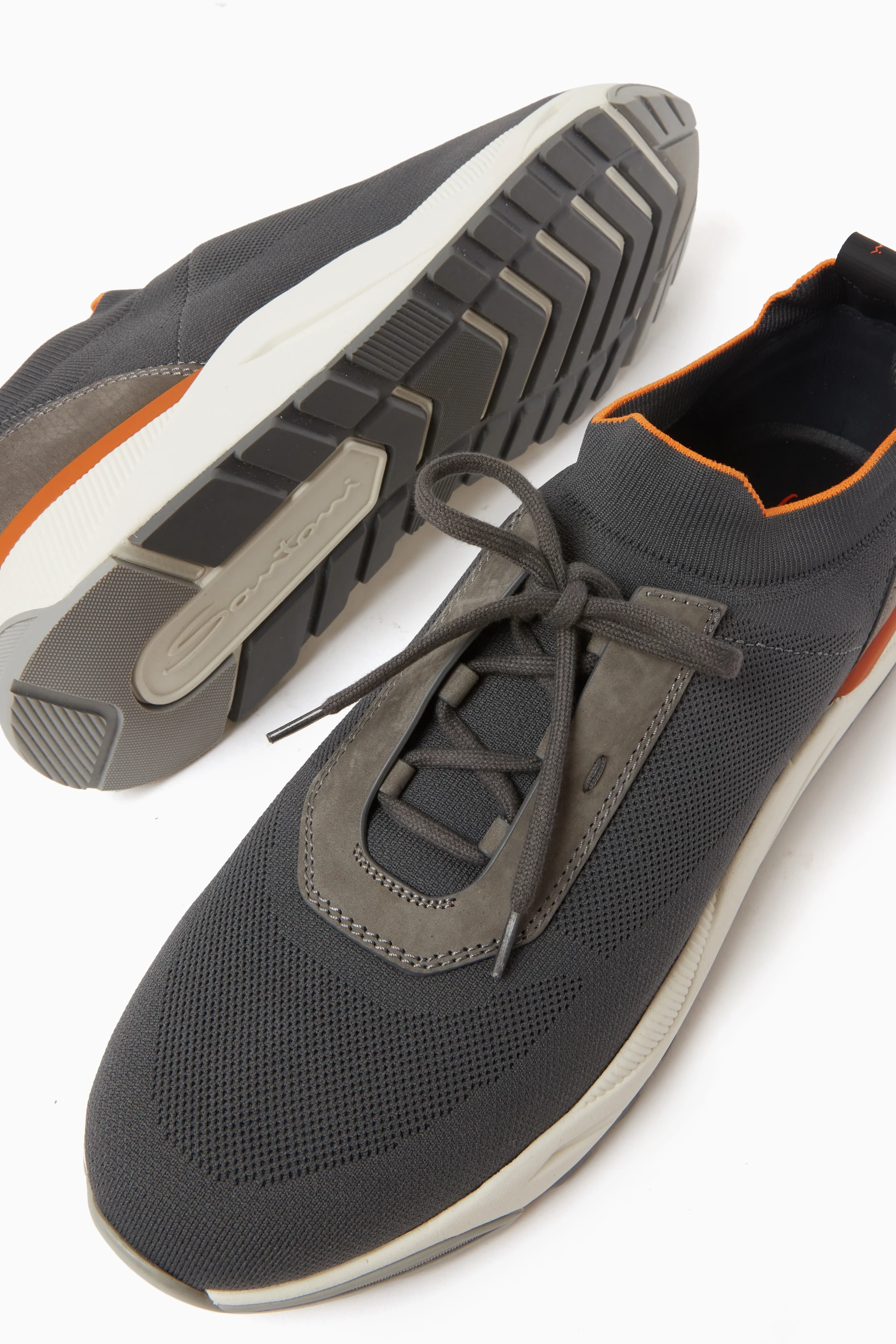 Buy Santoni Grey Flin Sneakers in Nubuck & Stretch Fabric