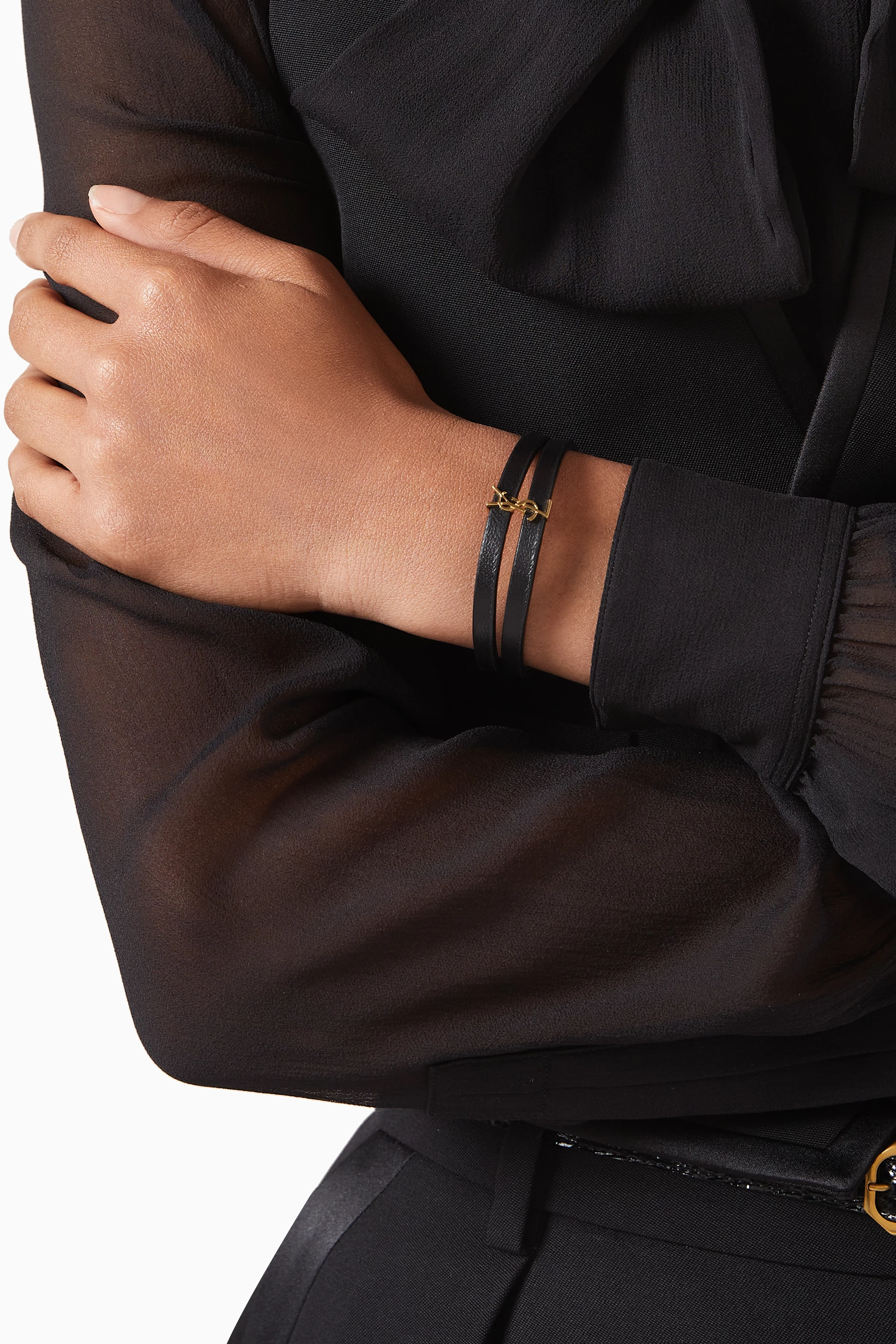 Buy SAINT LAURENT Black Cassandre Double-strand Bracelet in