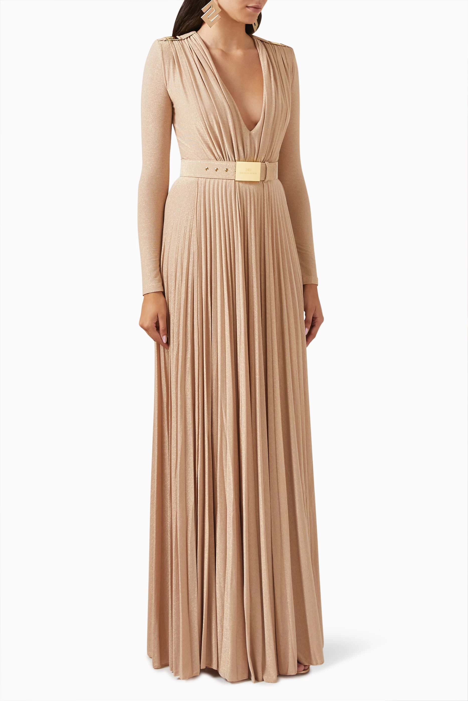 パーティードレス ELISABETTA FRANCHI Viscose Manteau Dress with Maxi Buckle Elisabetta Franchi Viscose Manteau Dress With Maxi Buckle in