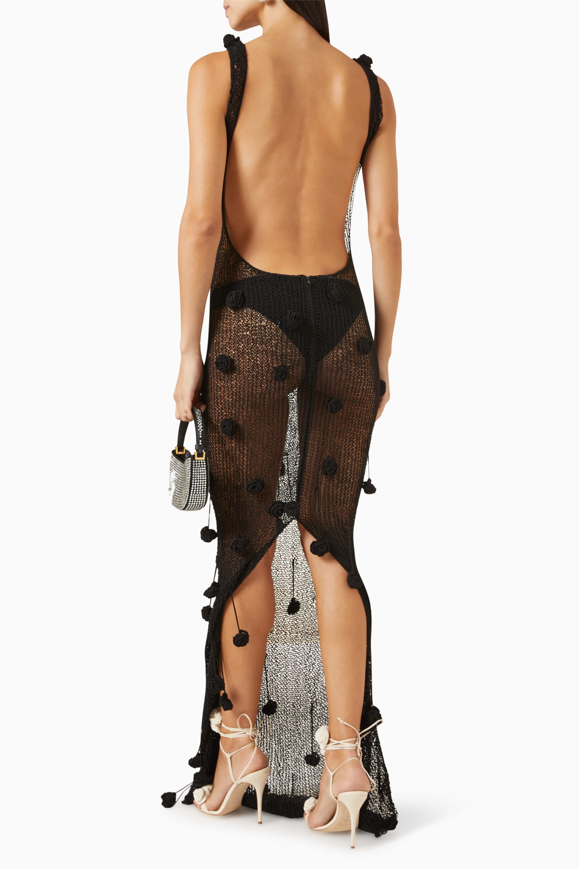 Buy Magda Butrym Black 3D Floral-embellished Sheer Crochet
