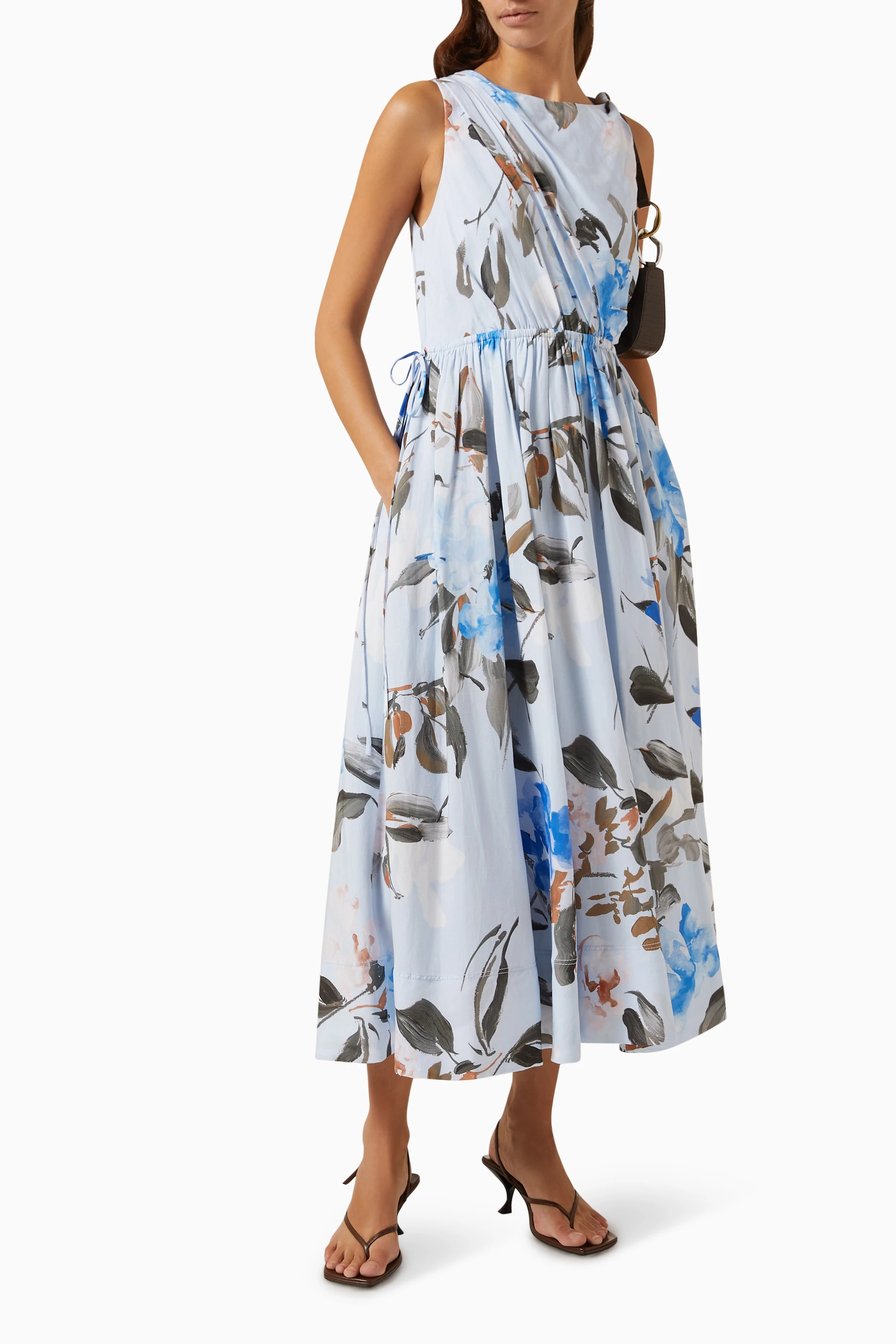 blue floral chiffon midi dress Floral Meta Chiffon Tiered Halter Midi Dress In Blue Multi, Blue Multi / Regular / M