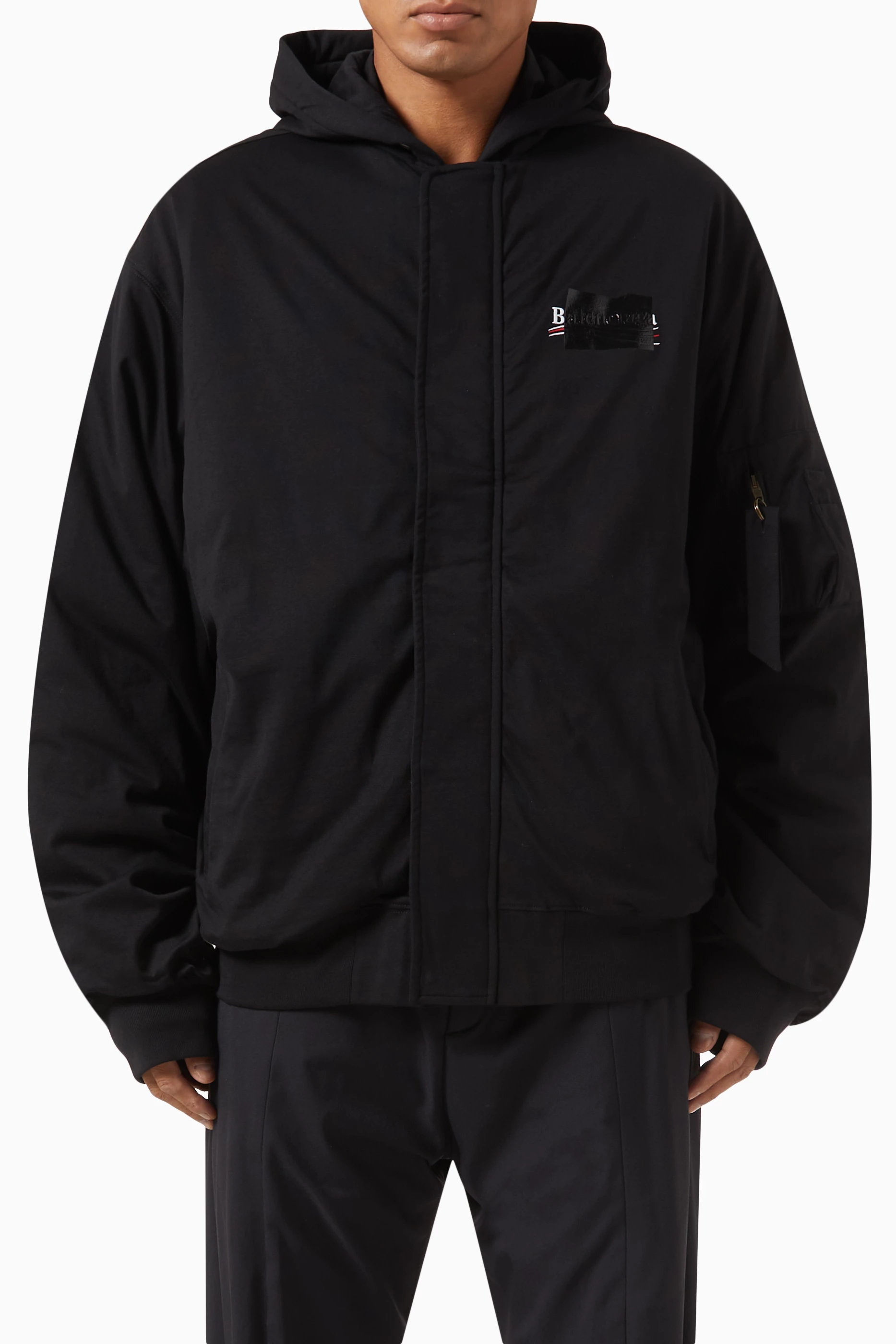 Buy Balenciaga Black Gaffer Padded Bomber Hoodie in Fleece 