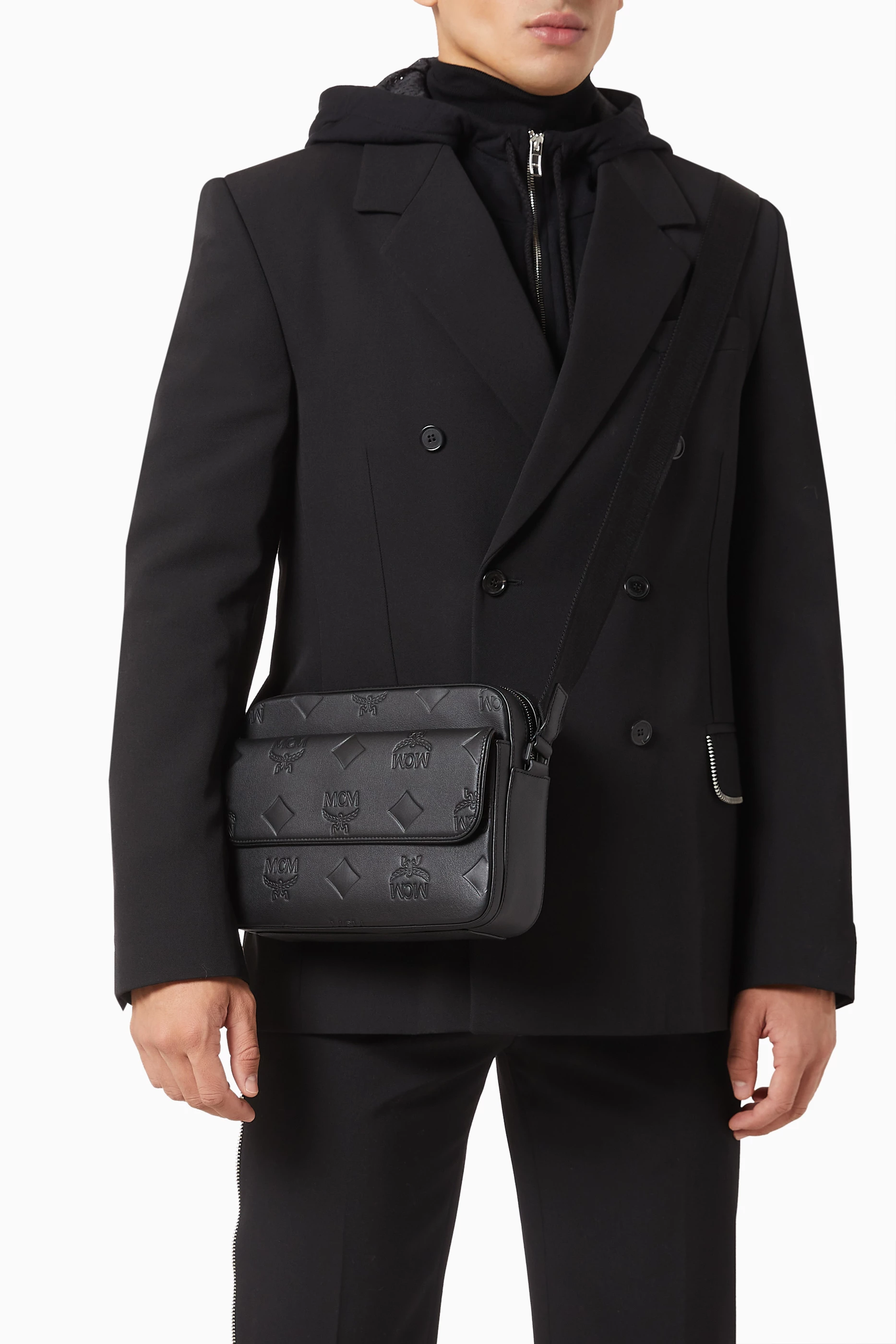 Buy MCM Black Medium Aren Maxi Monogram Messenger Bag in