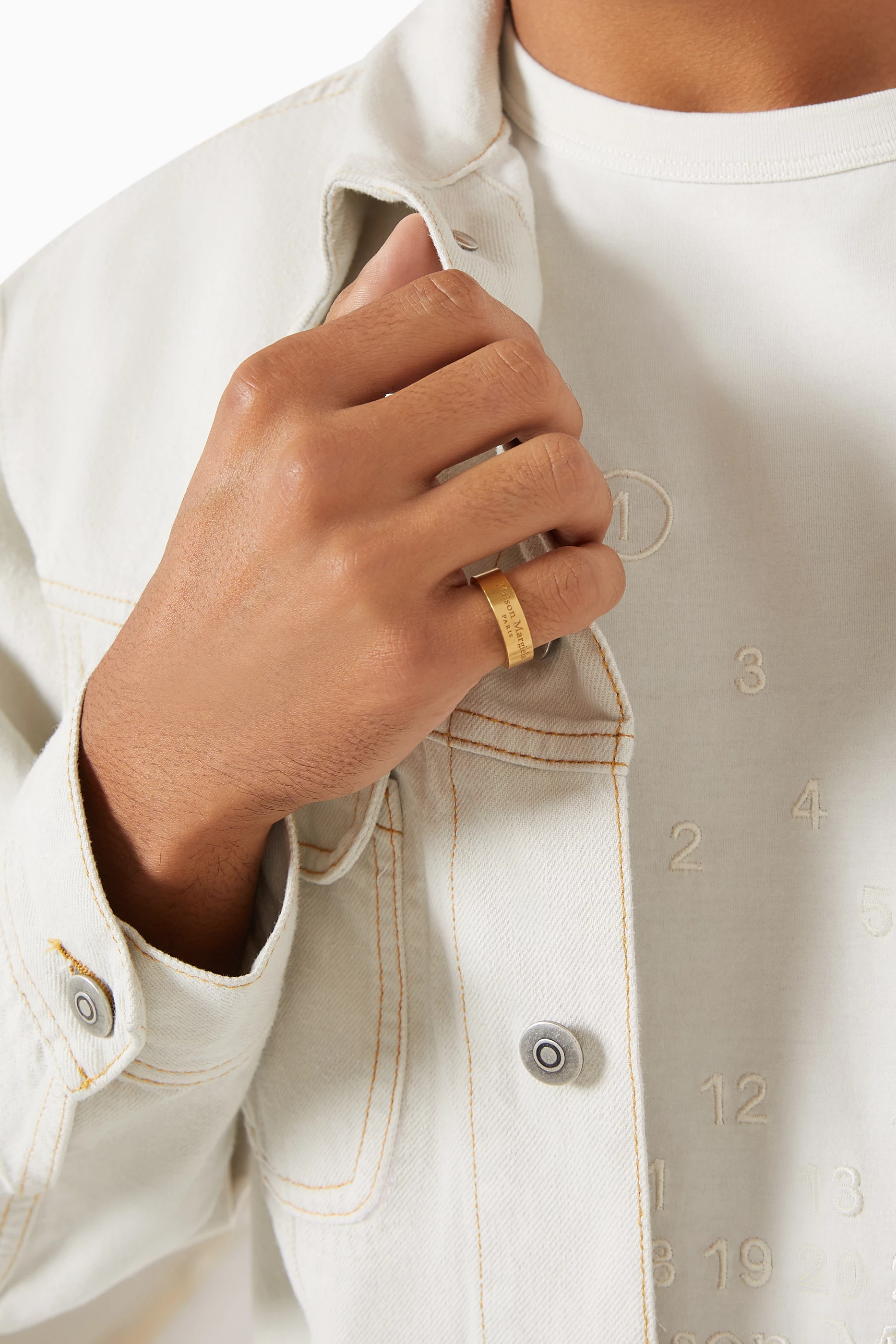 Buy Maison Margiela Gold Engraved Logo Ring in Yellow Gold