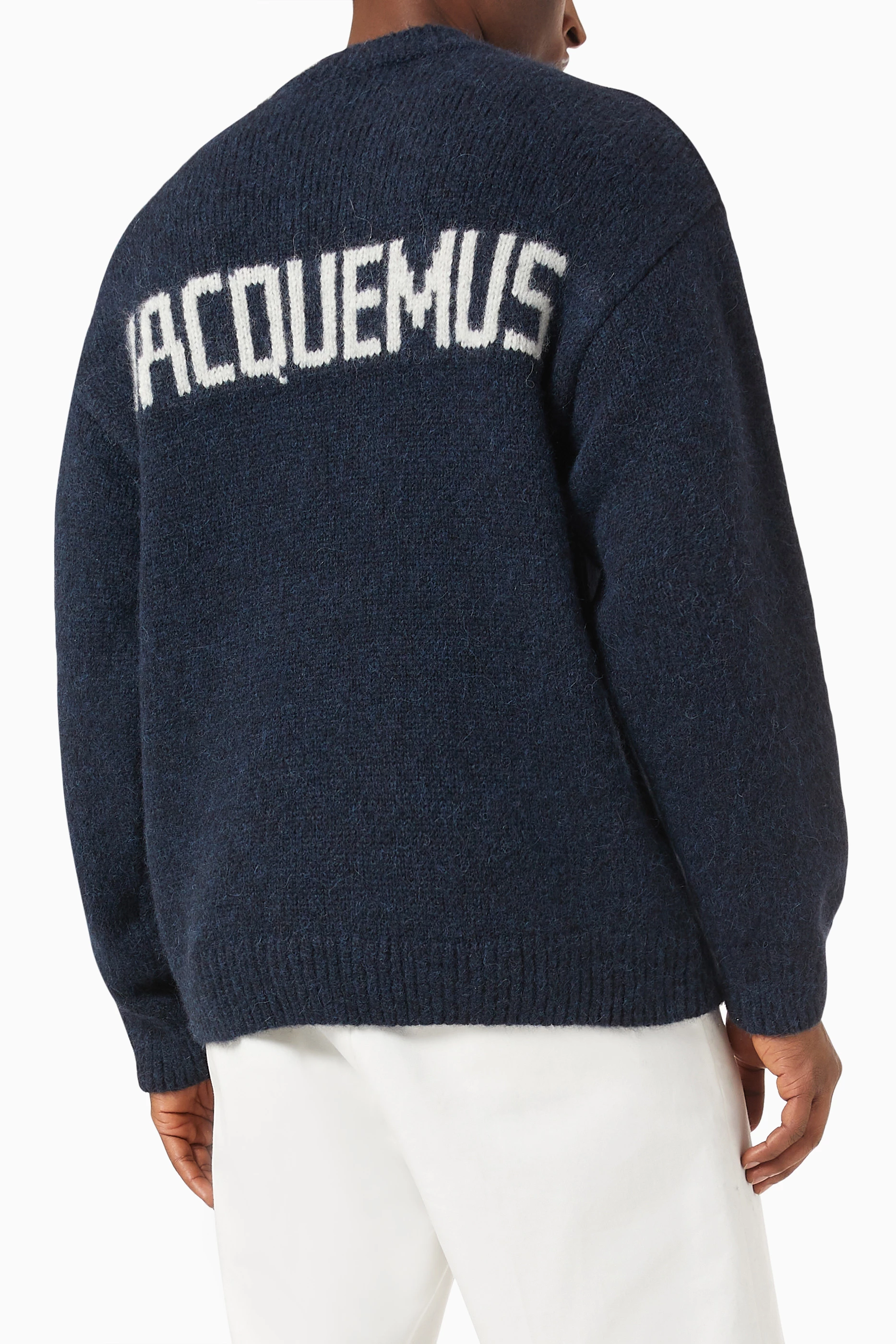 Buy Jacquemus Navy Jacquard Logo Sweater in Wool Blend for Men 