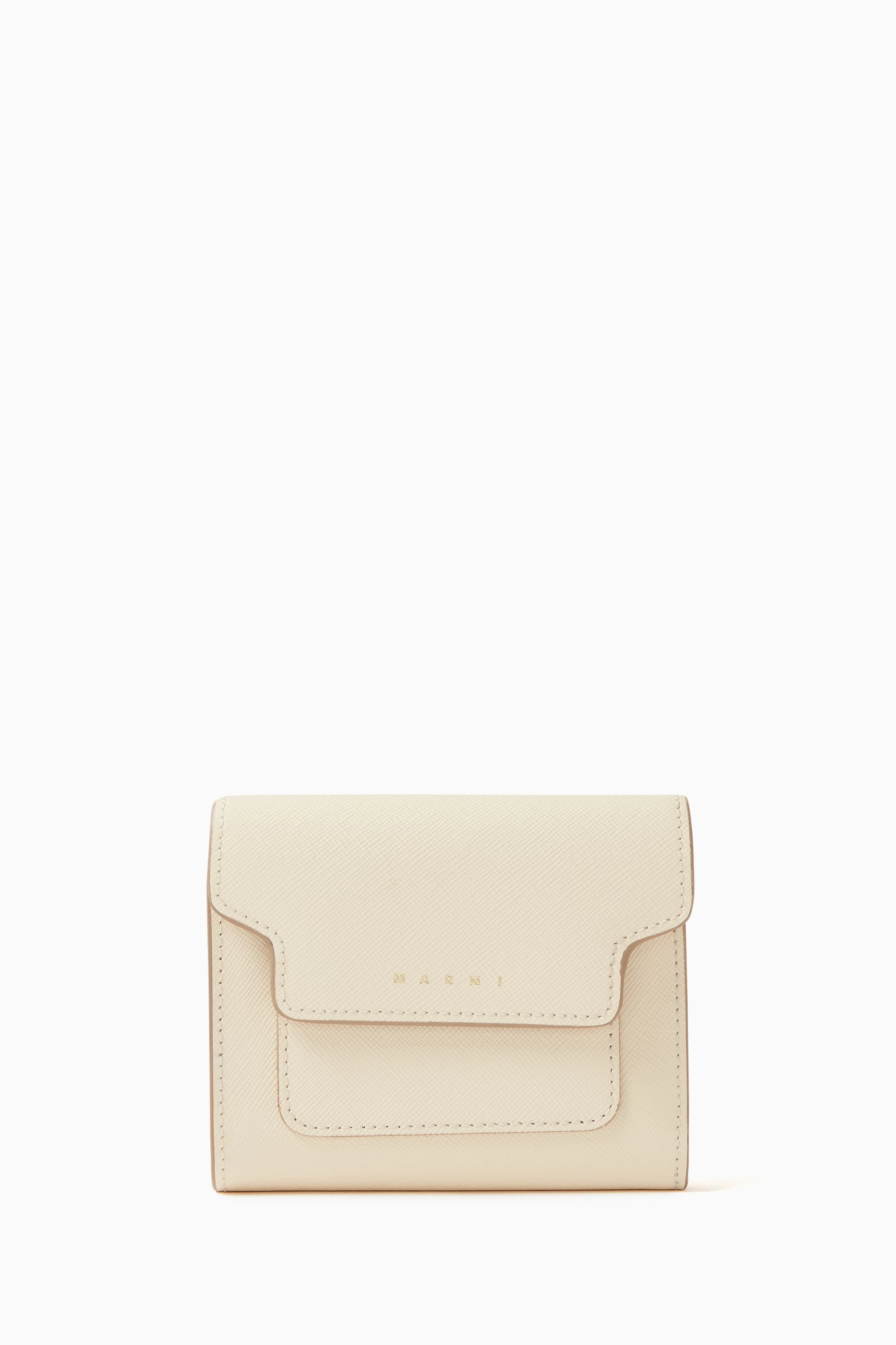 【MARNI】日本未入荷！SQUARE FLAP WALLET IN SAFFIANO LEATHER Orange white and beige saffiano leather wallet | Marni