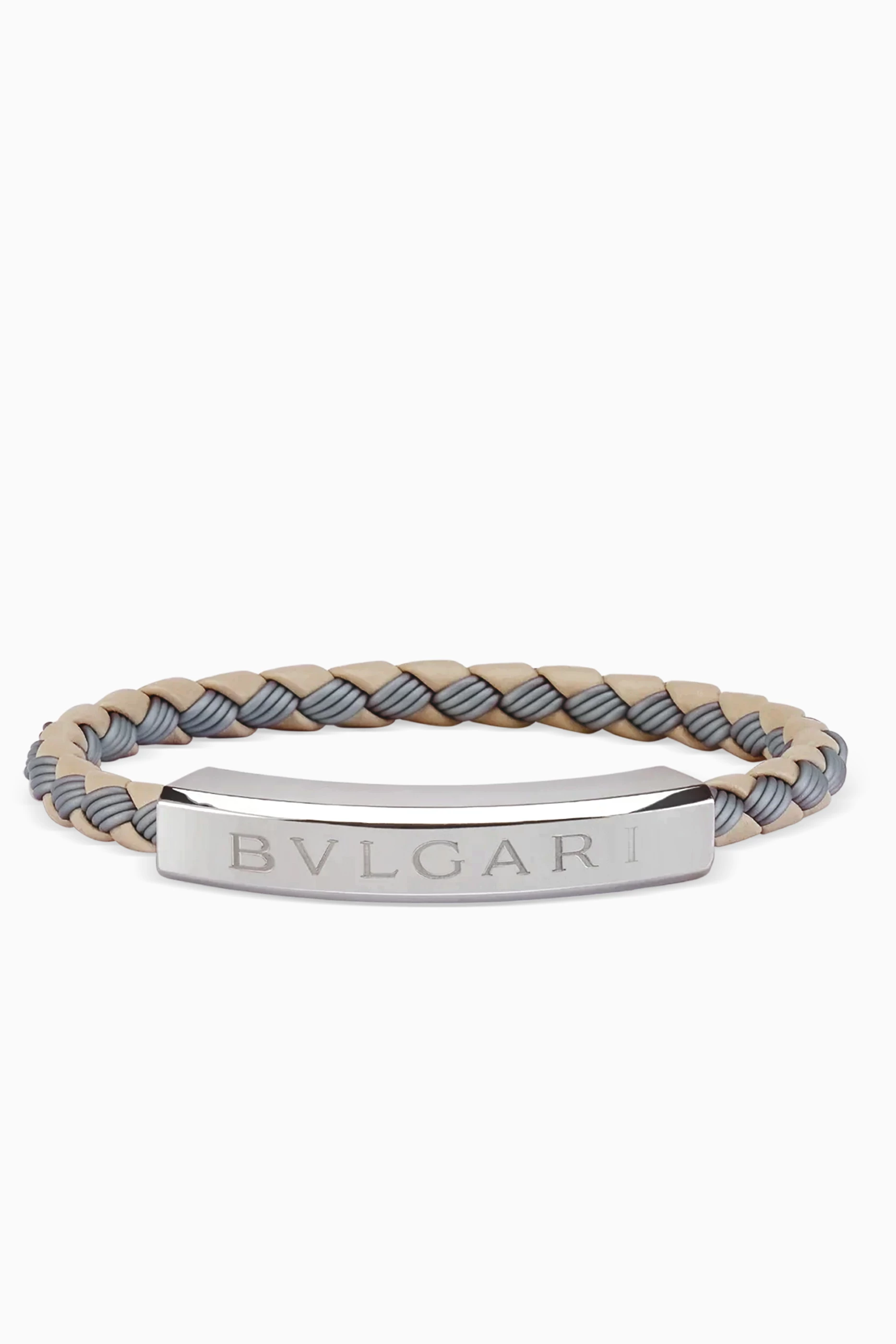 Buy BVLGARI Silver Bvlgari Bvlgari Logo Bracelet in Leather
