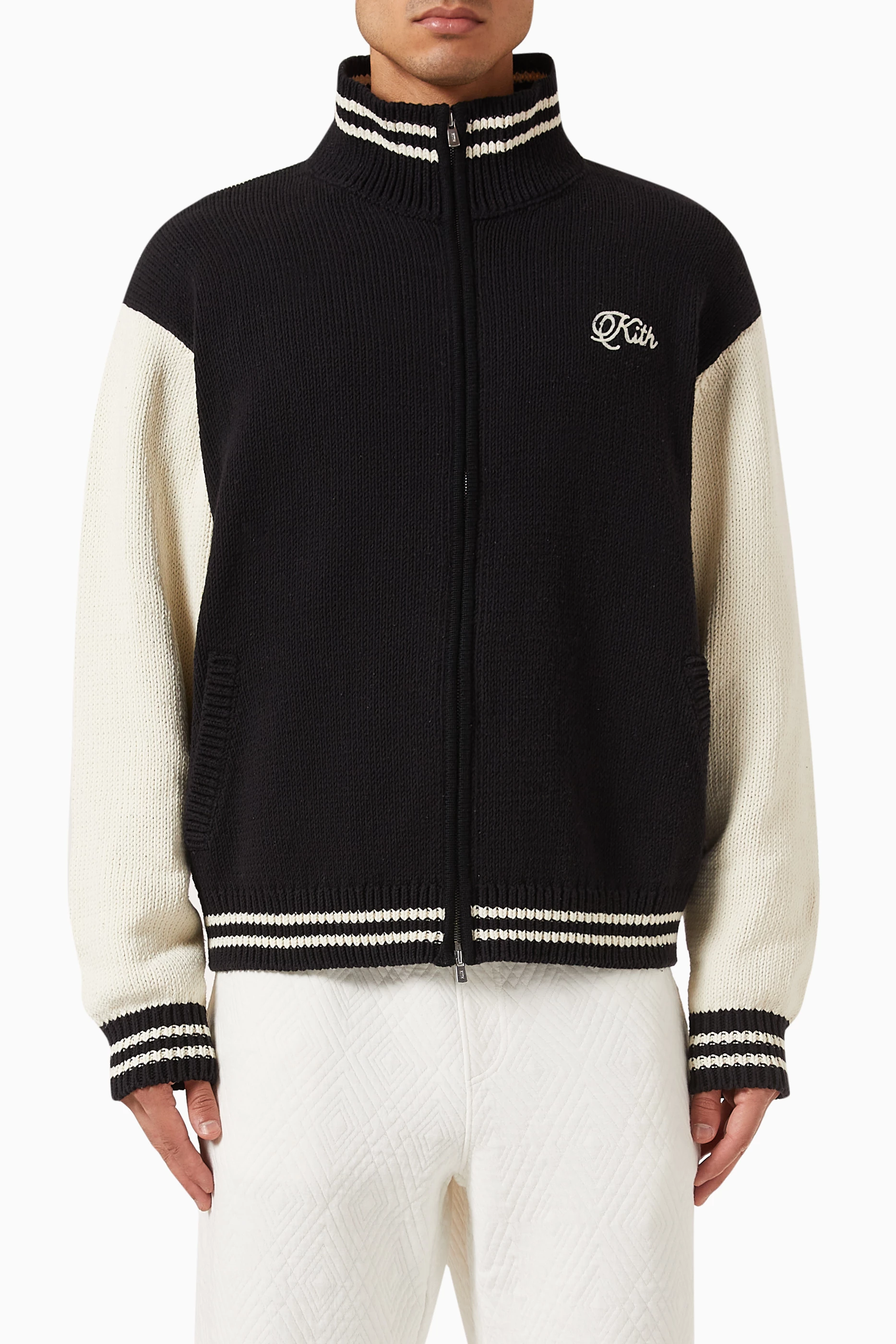 Kith☆Wyona Full Zip Varsity Sweater☆XL☆黒 Buy Kith Black Wyona Full-zip Varsity Sweater in Chunky-cotton for