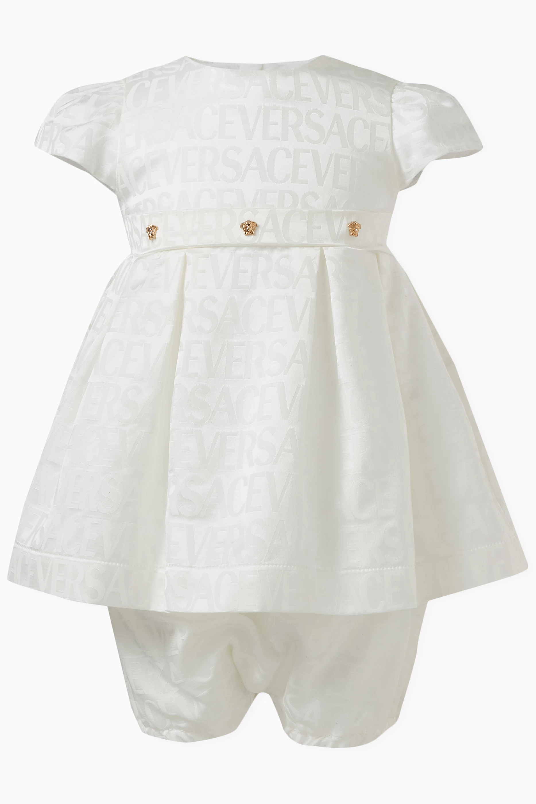 Buy Versace White Versace Allover Baby Dress Set in Cotton Blend for Baby Girls Online Ounass Kuwait