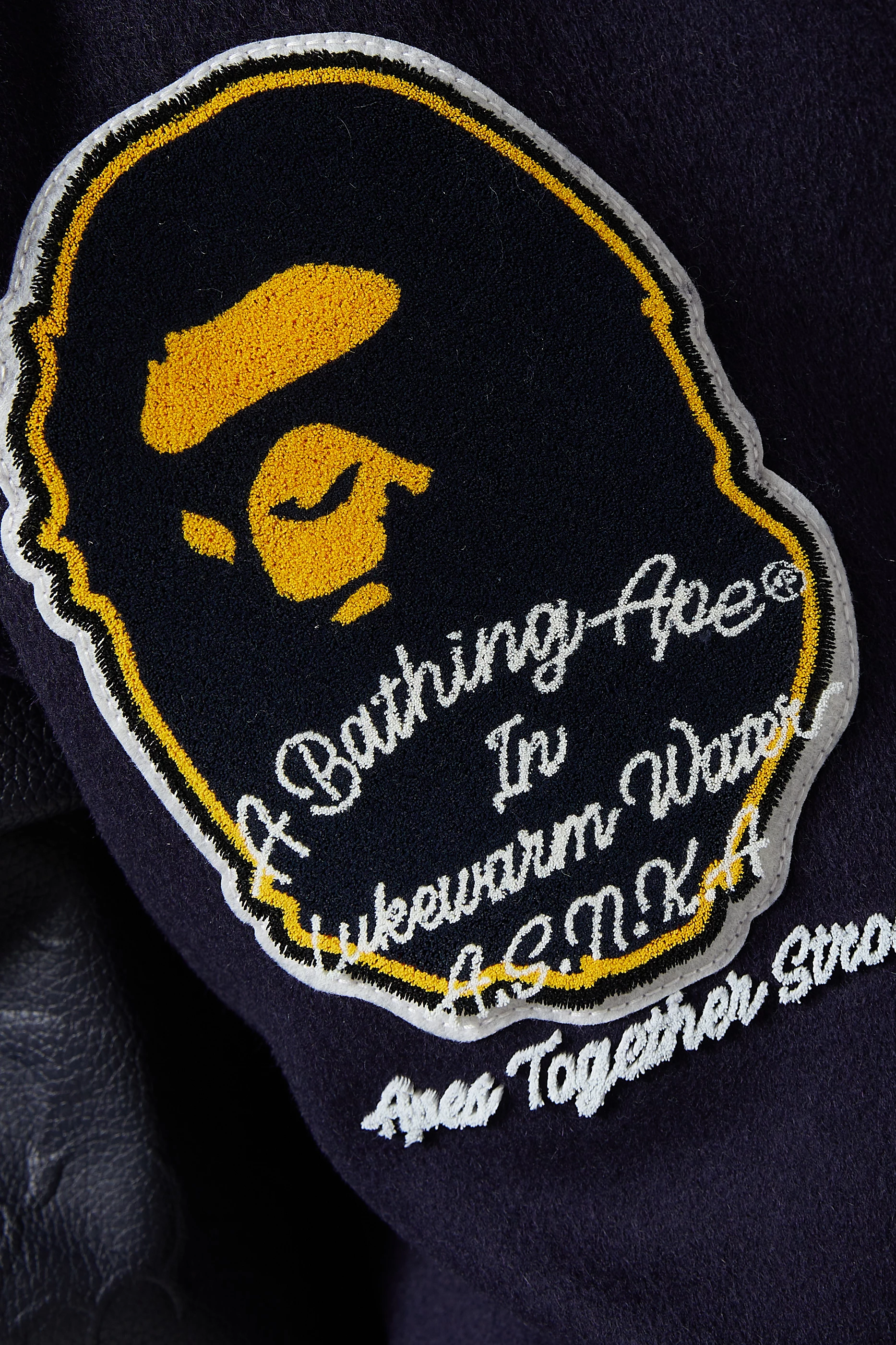 Buy A Bathing Ape Blue BAPE Patch Varsity Jacket in Wool Blend