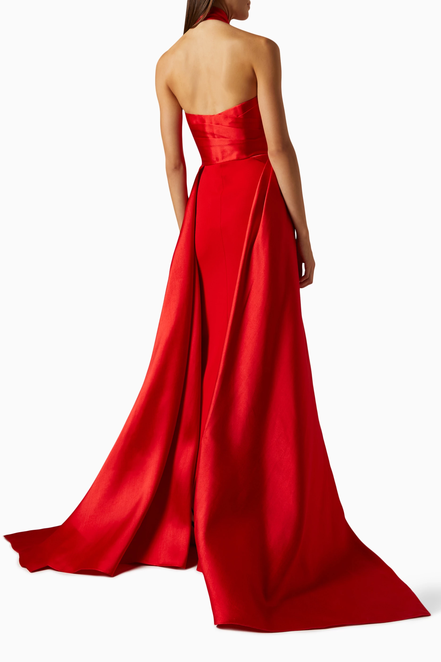 Buy Solace London Red Rumi Halterneck Maxi Dress in Twill