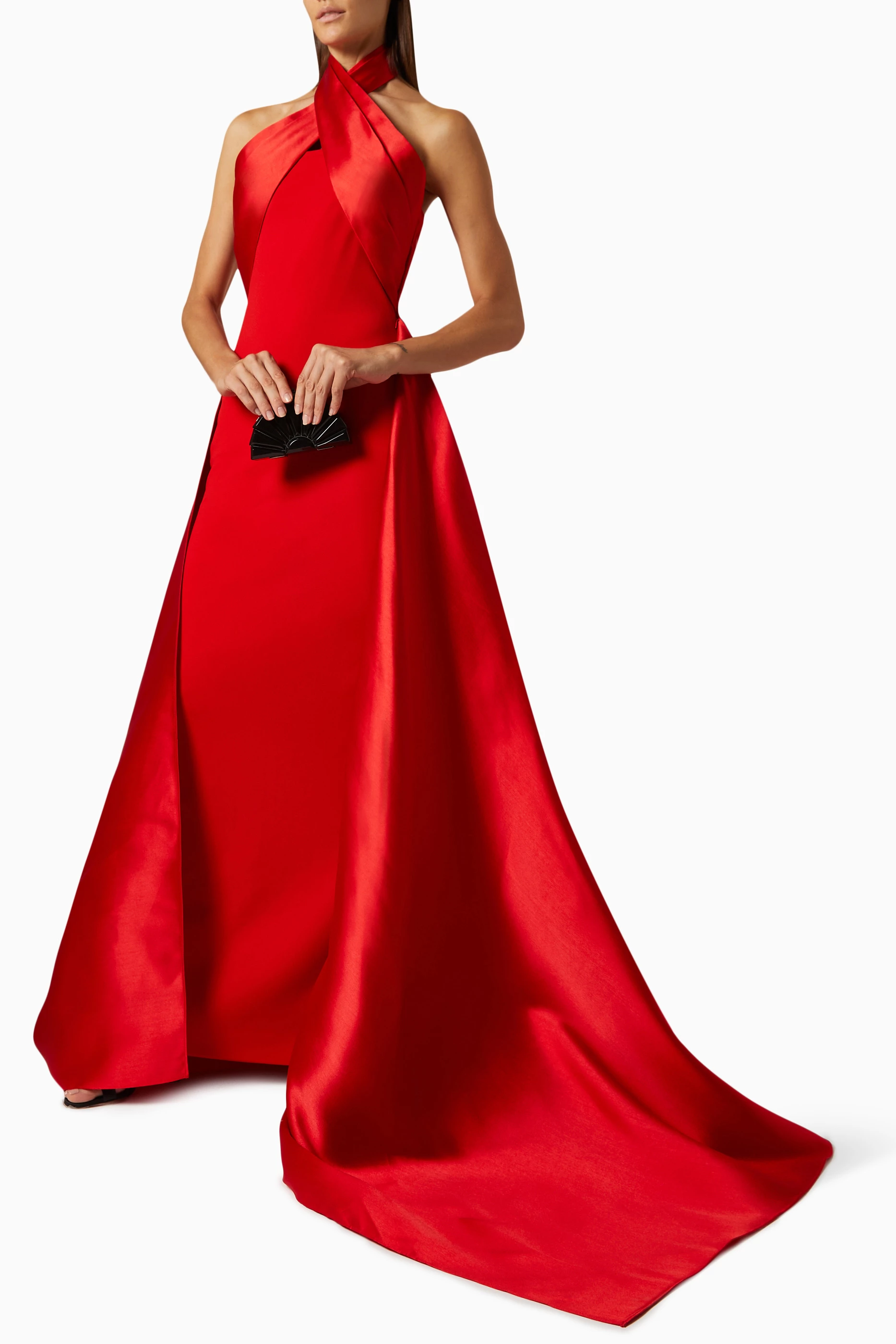 Buy Solace London Red Rumi Halterneck Maxi Dress in Twill