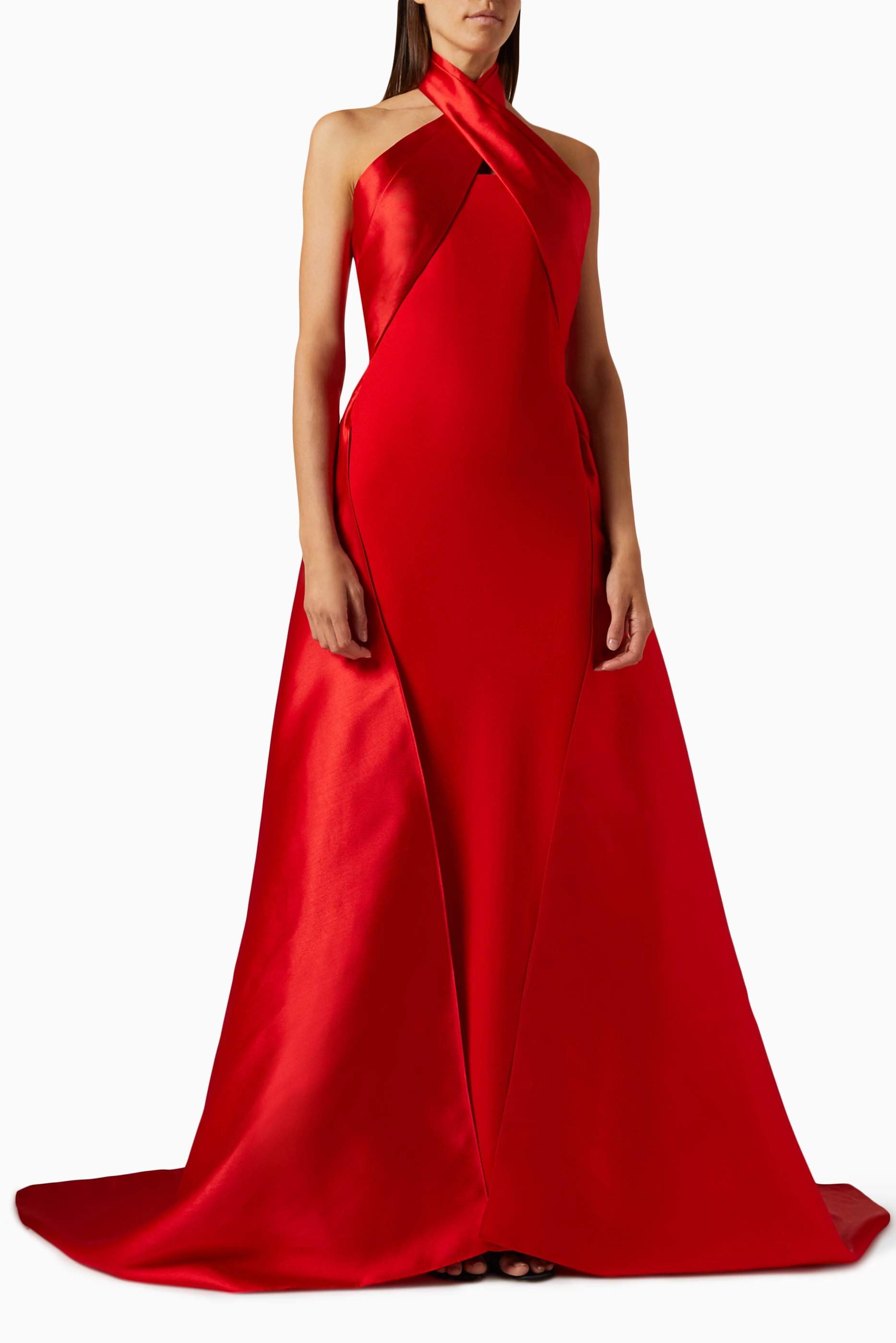 Buy Solace London Red Rumi Halterneck Maxi Dress in Twill