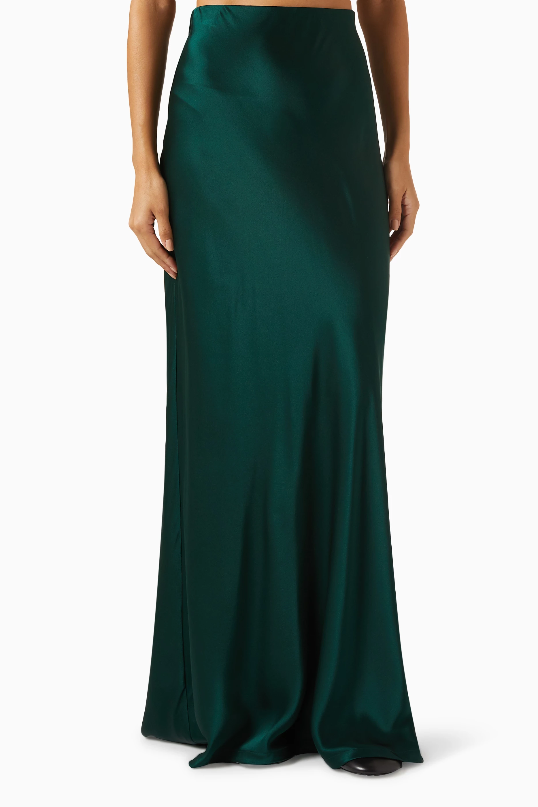 Dark green silk maxi skirt deals
