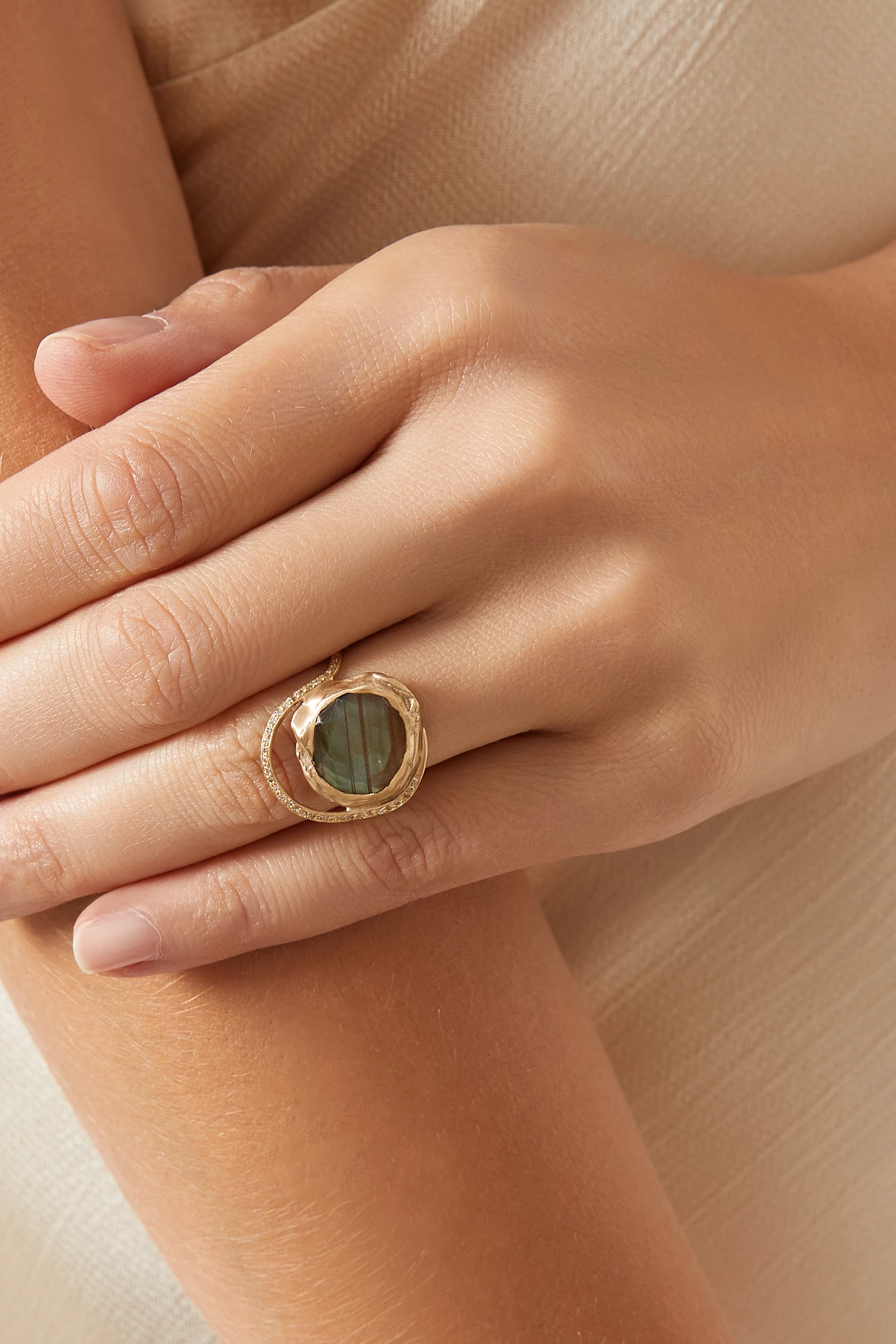 Buy Pascale Monvoisin Yellow Gaia Labradorite Ring in 9kt Yellow