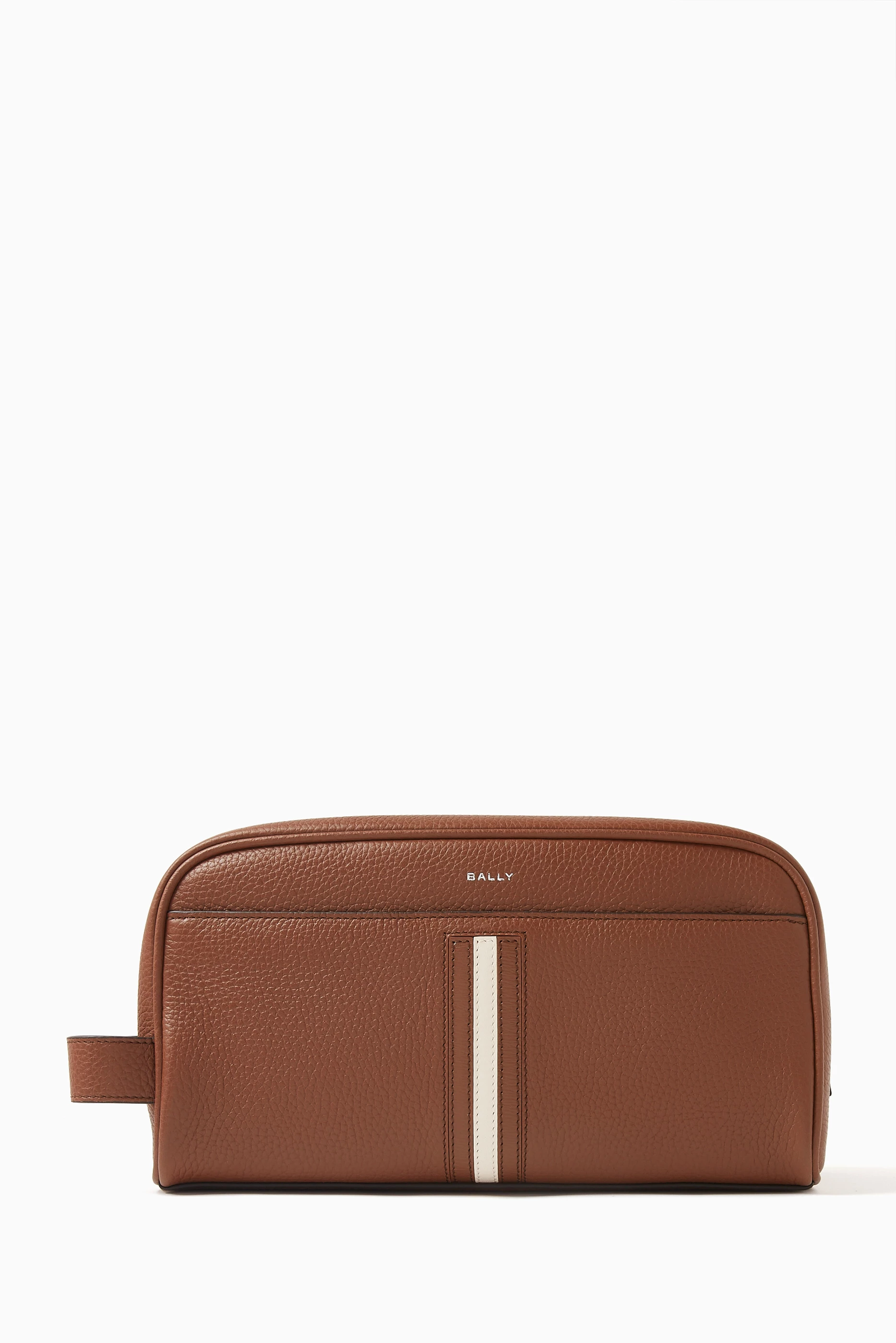 Buy Bally Brown RBN Washbag in Grained Leather for Men Online