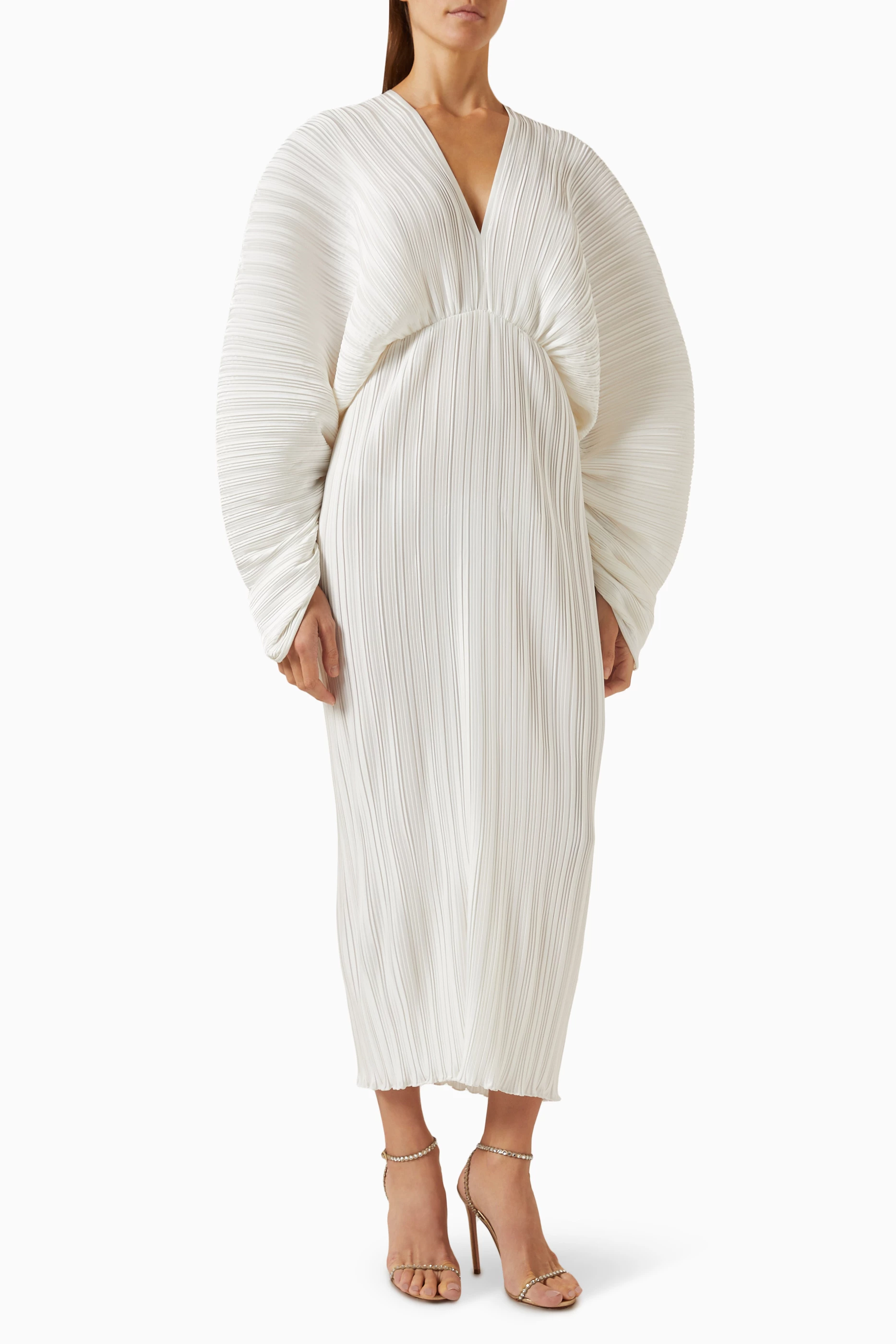 Buy L'IDEE WOMAN White Galerie Midi Gown in Sirene Pleat for Women Online |  Ounass Kuwait