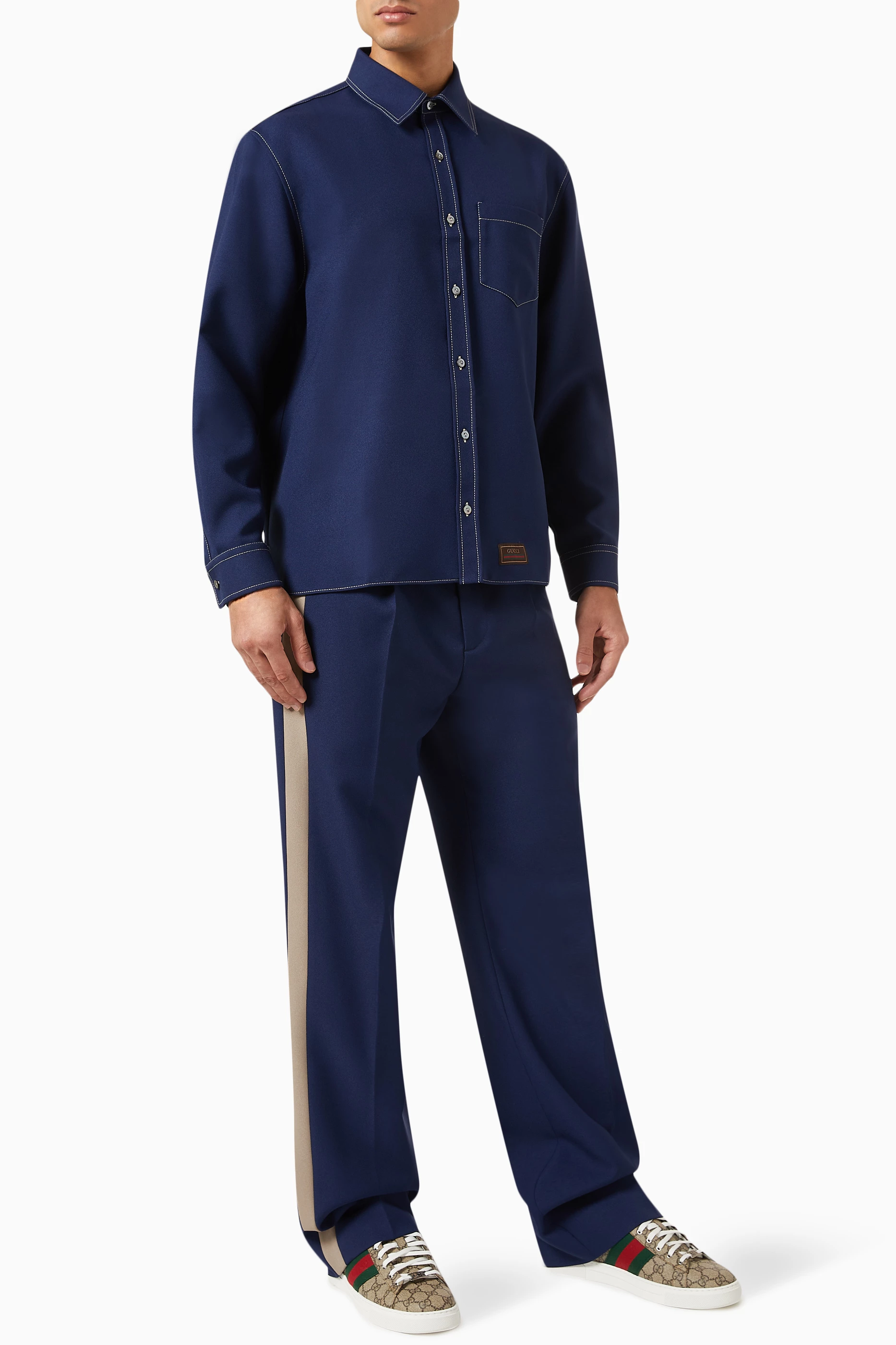 GUCCI フルイドドリルトラウザー（Fluid Drill Pants）18万 Buy Gucci Blue Fluid Drill Pants for Men Online | Ounass Kuwait