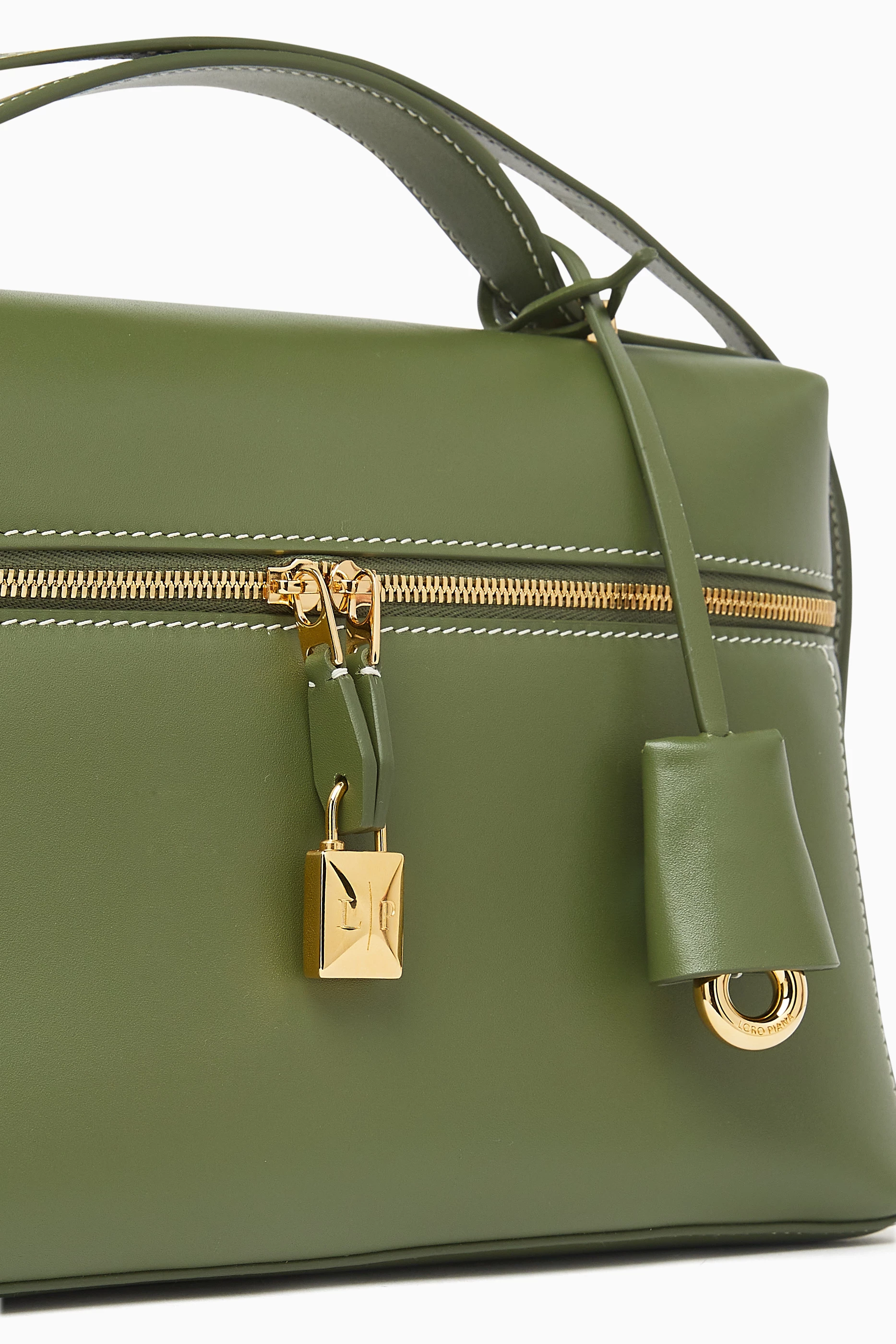 Buy Loro Piana Green Extra Pocket L27 Bag in Leather for Women