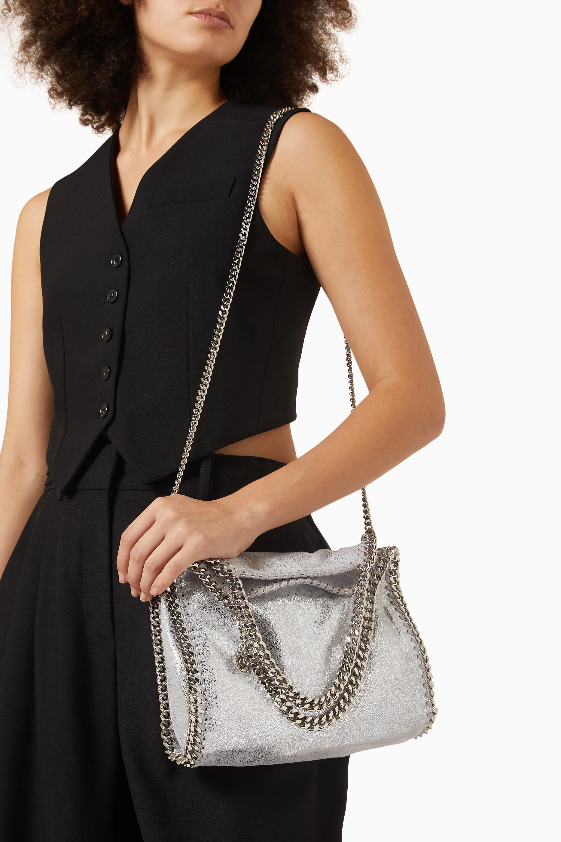 トートバッグ Stella Mccartney Falabella Tiny Tote Bag In Shaggy Deer Women Black Falabella Tiny Tote Bag | Stella McCartney US