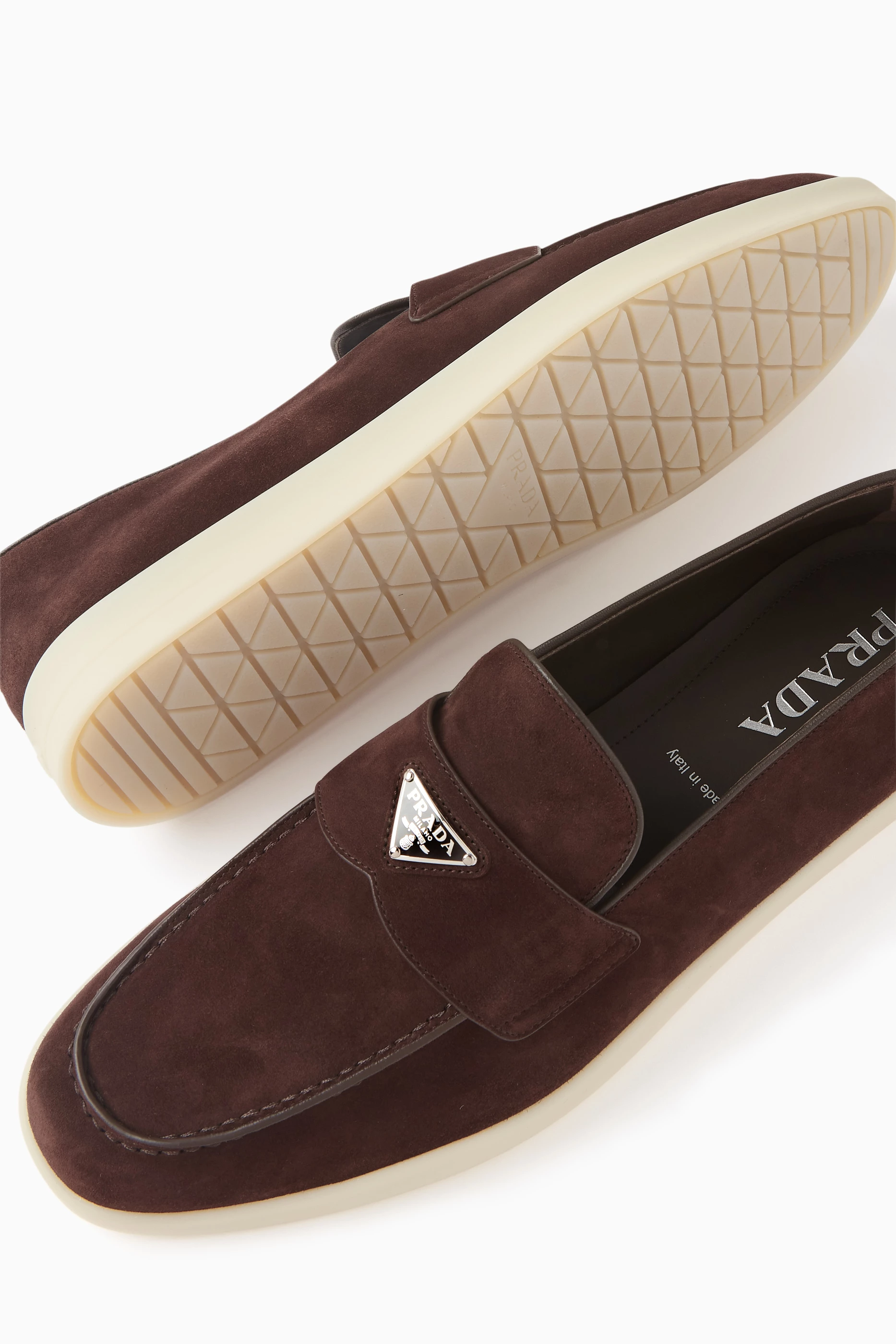 Buy Prada Brown Saint Tropez Loafers in Suede for Men Online Ounass Kuwait