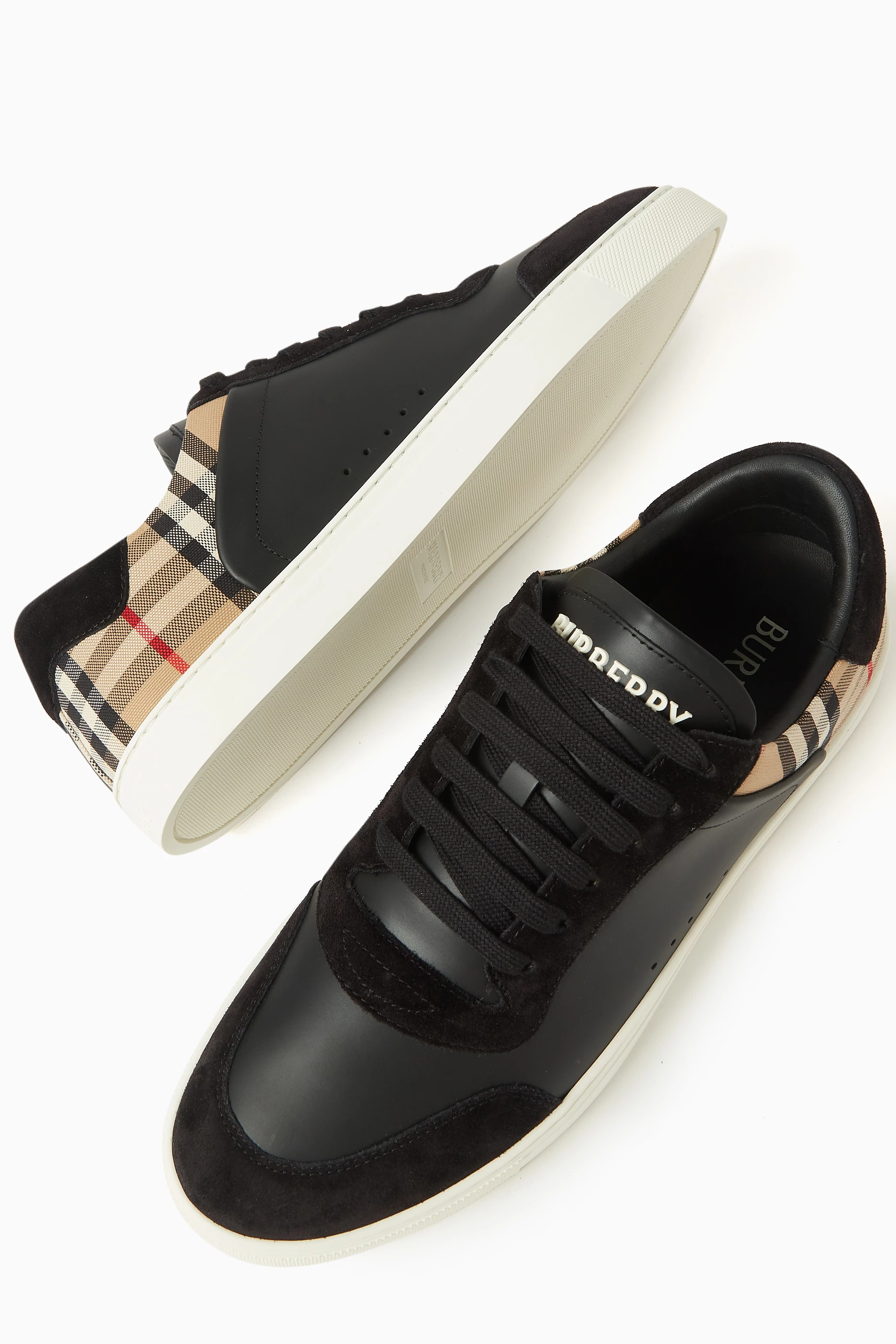 Buy Burberry Black Check Sneakers in Leather Suede for Men Online Ounass Kuwait