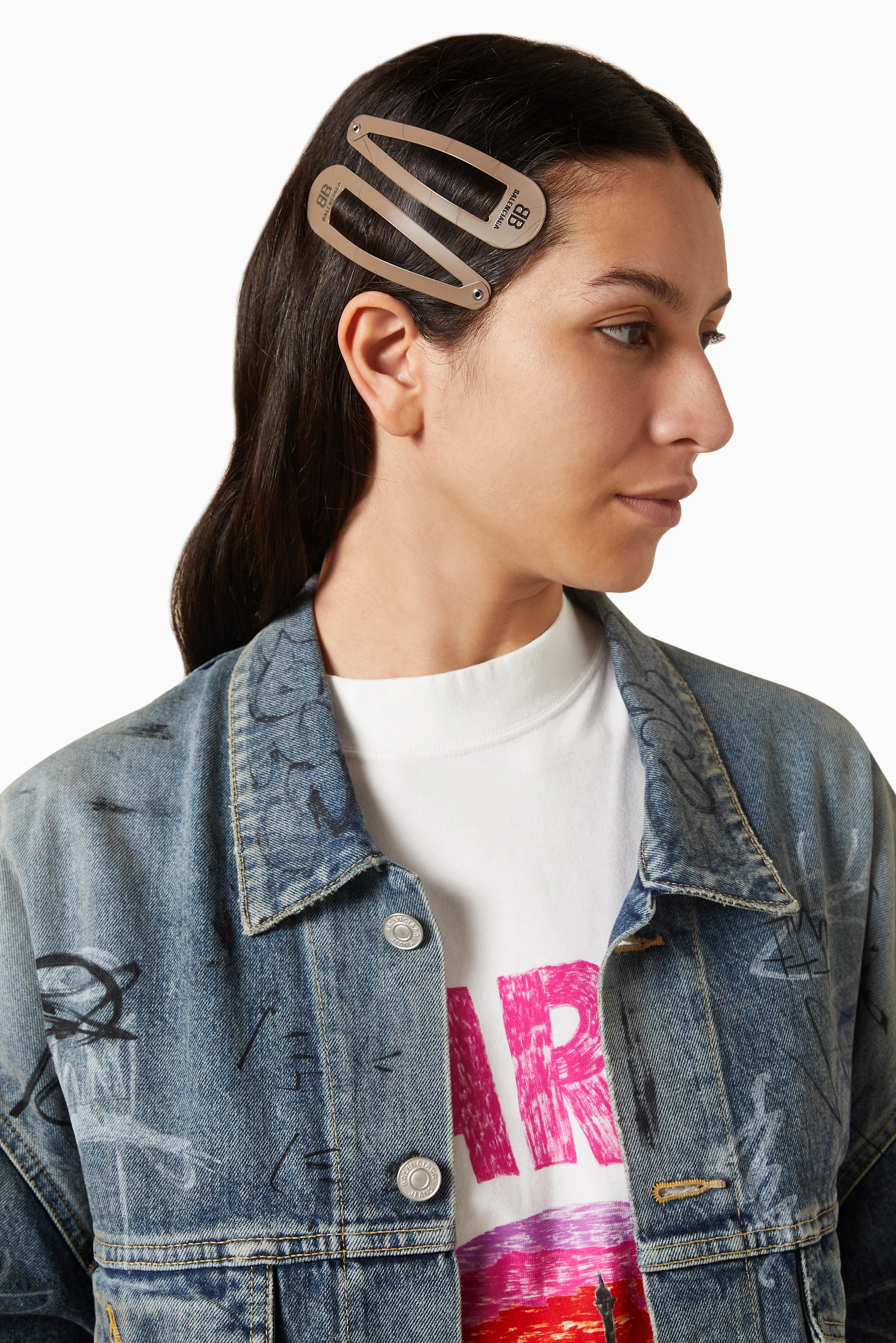 Buy Balenciaga Grey XXL Hair Clips in Matte Steel, Set of 2