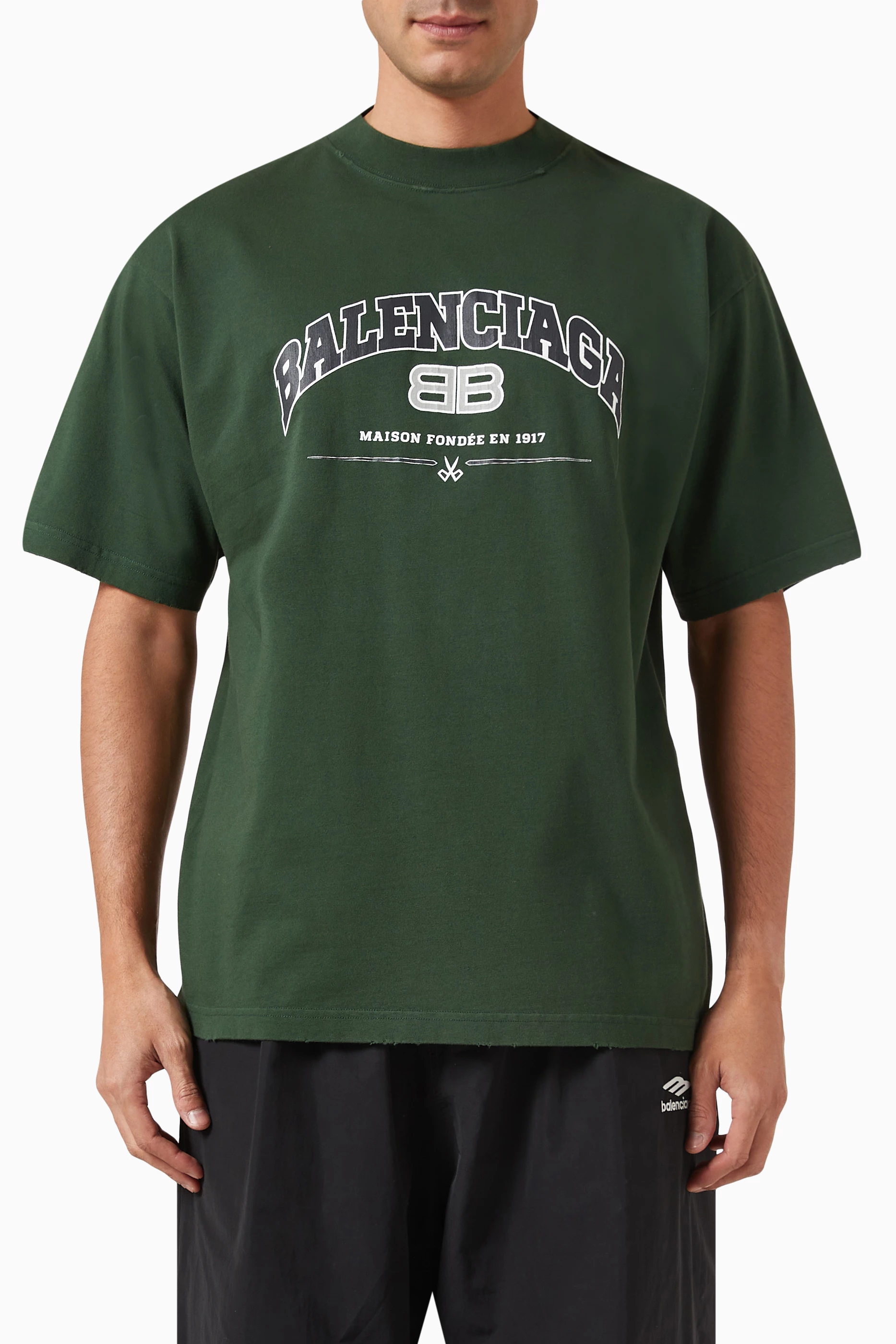 Buy Balenciaga Green Maison Balenciaga T shirt in Cotton Jersey for Men Online Ounass Kuwait