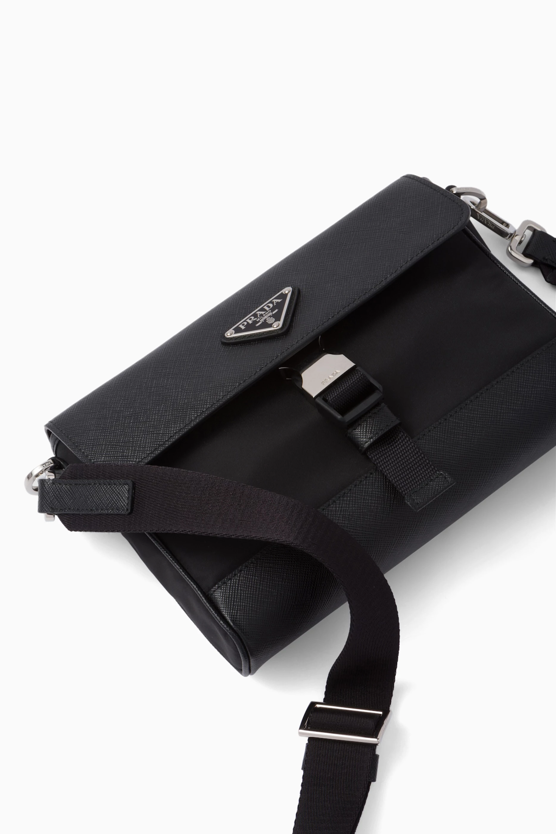 Buy Prada Black Logo Shoulder Bag in Re Nylon Saffiano Leather for Men Online Ounass Kuwait