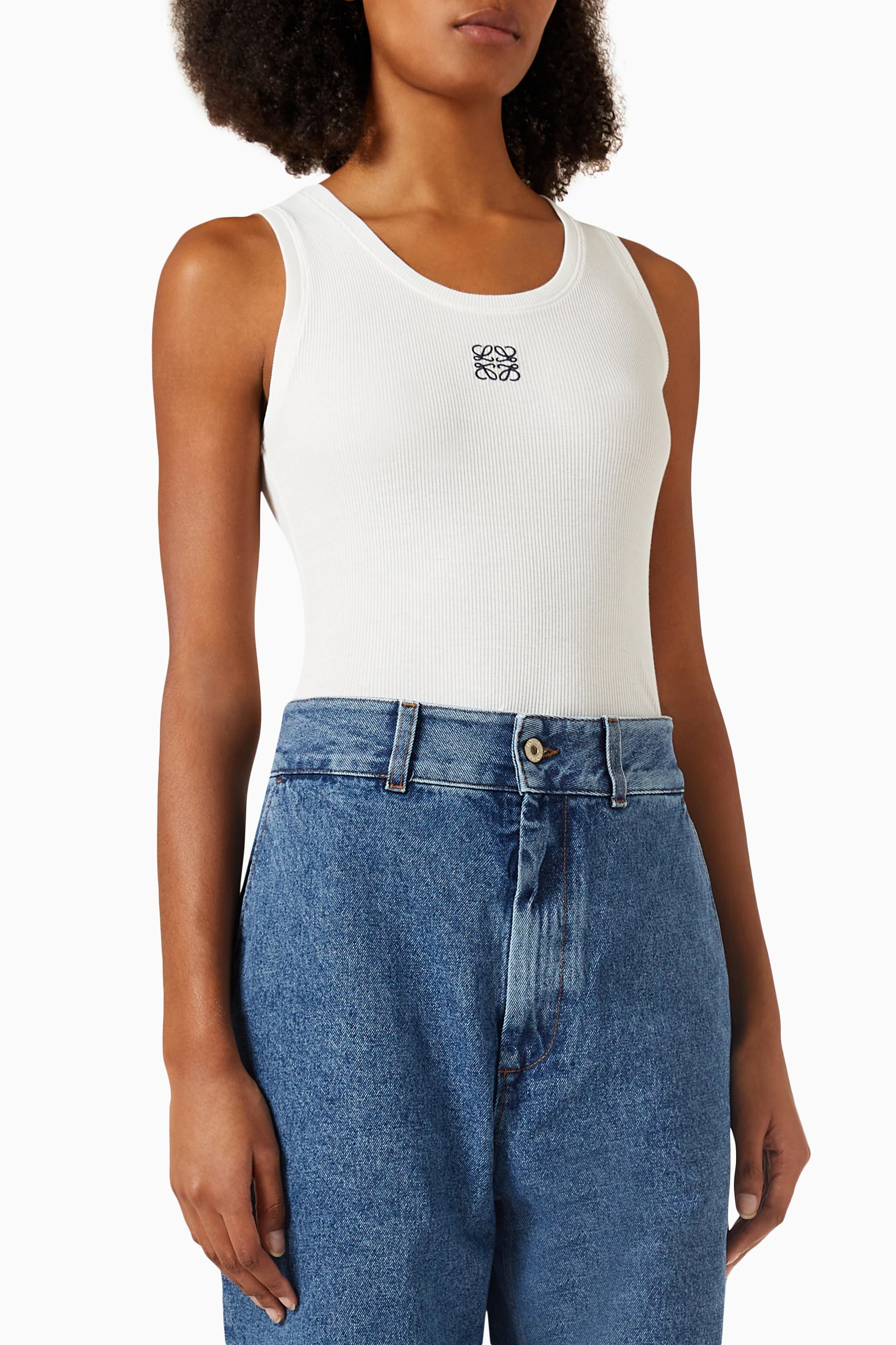 Buy LOEWE White Anagram Tank Top in Cotton for Women Online