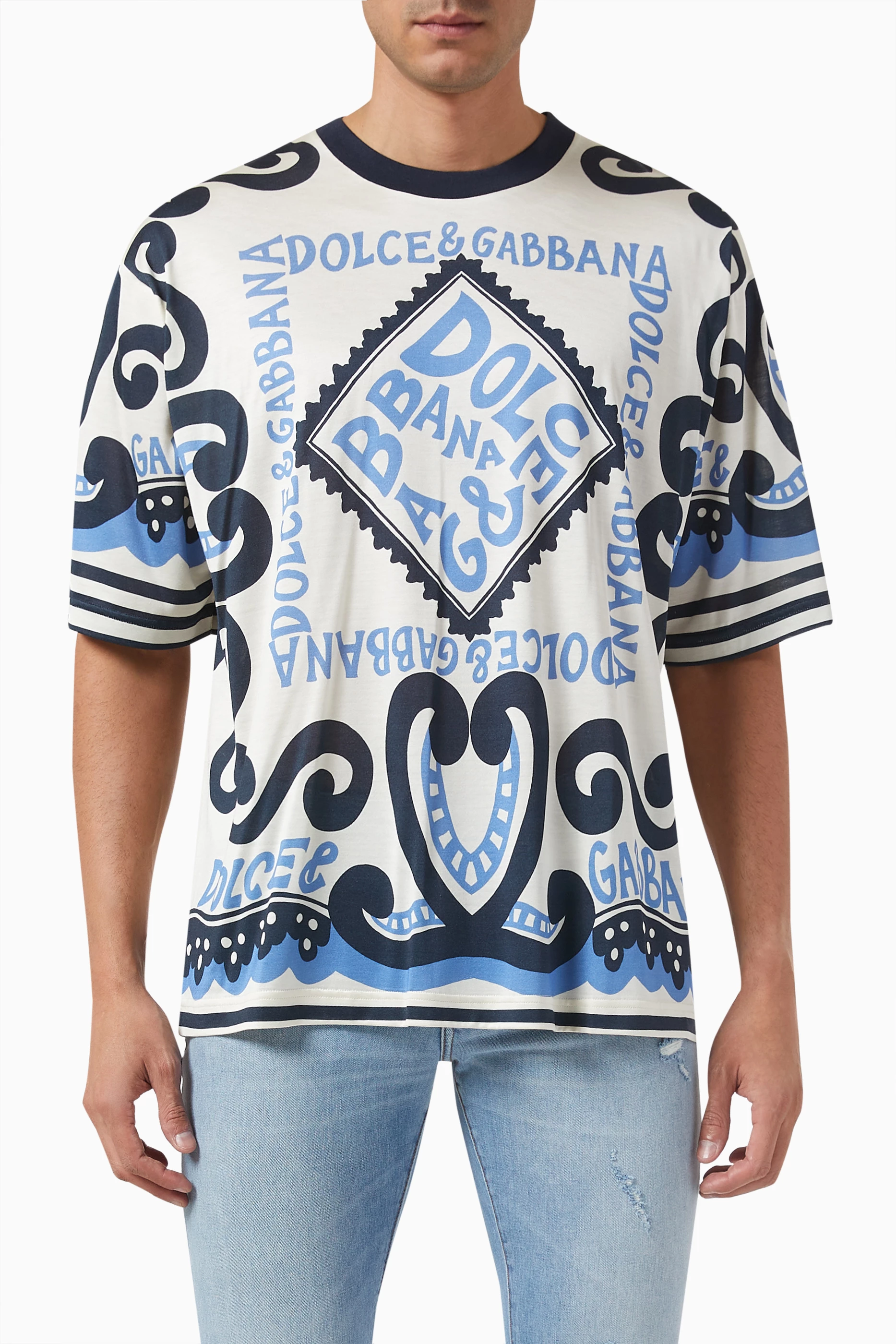 Buy Dolce & Gabbana Multicolour Marina-print T-shirt in Silk