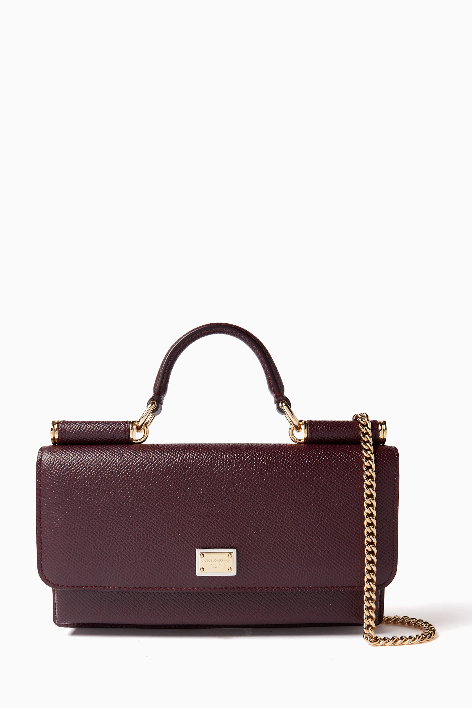 Buy Dolce & Gabbana Burgundy Mini Wallet on Chain in Leather for