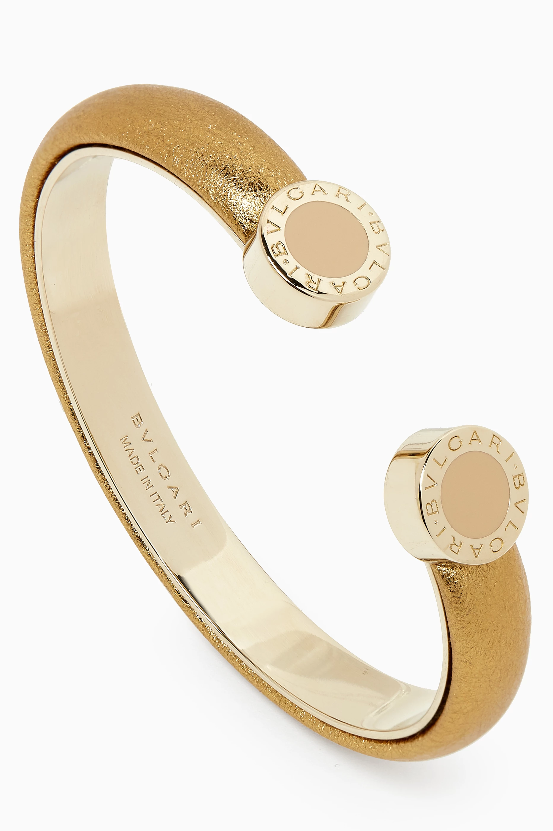 Buy BVLGARI Gold Bangle Bracelet in Leather Plated Brass for
