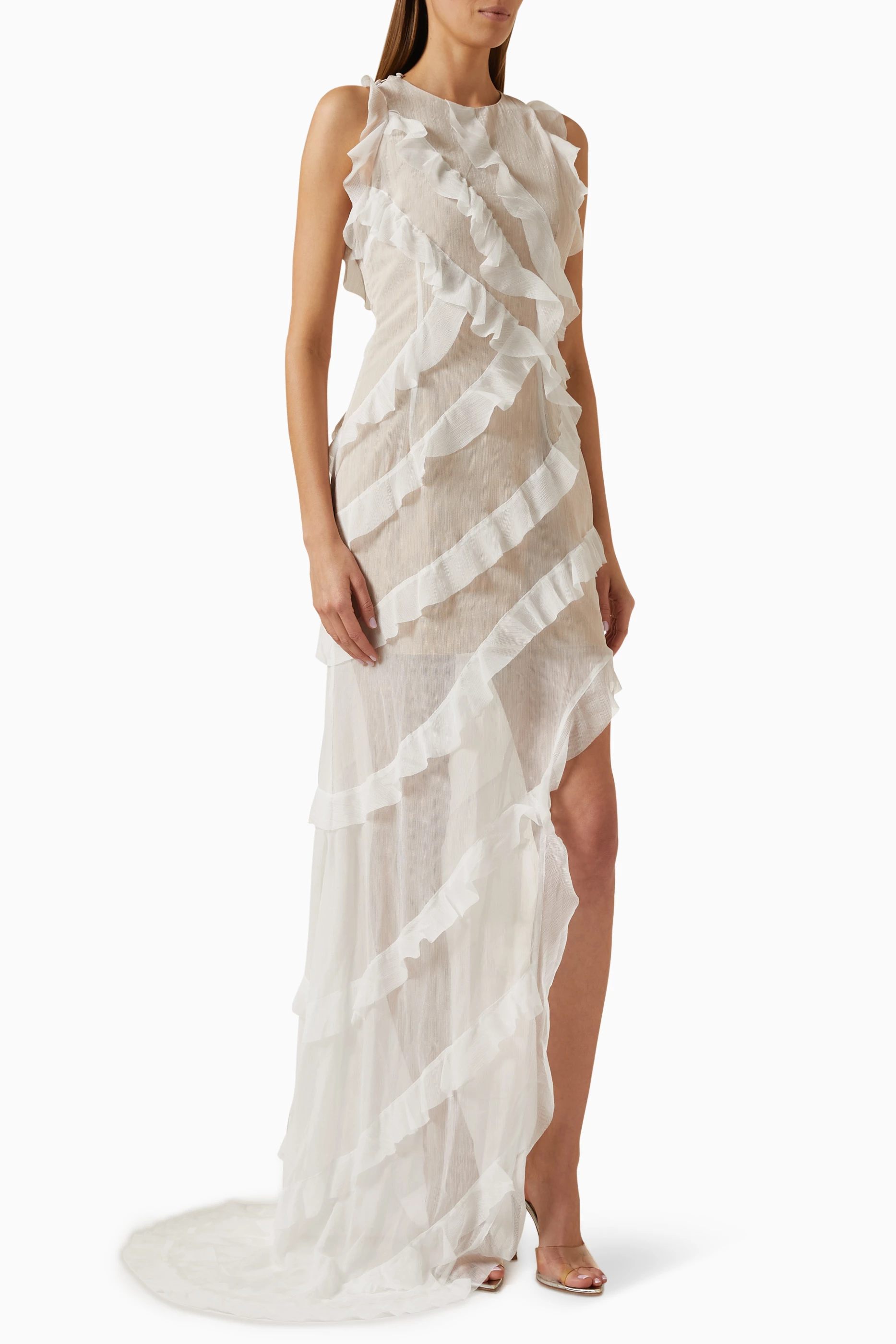 Buy Elliatt White Debra Ruffle Dress in Chiffon for Women Online
