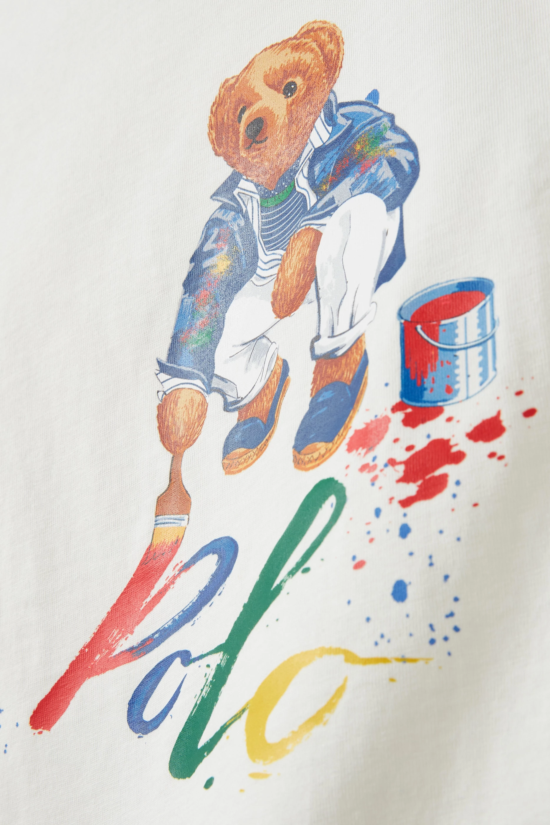Buy Polo Ralph Lauren White Paint Splatter Bear Print T-Shirt in