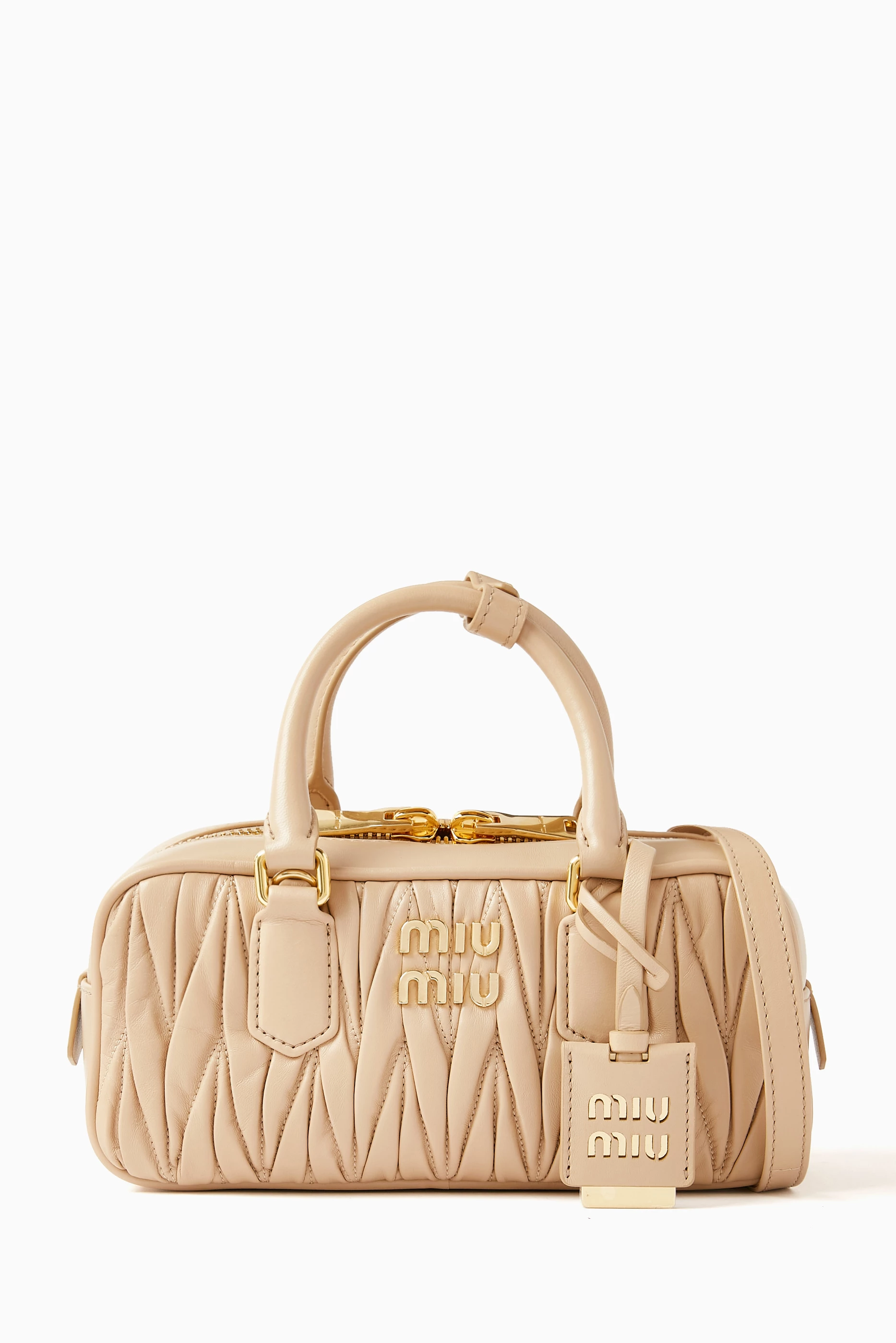 Buy Miu Miu Neutral Small Arcadie Top Handle Bag in Matelassé