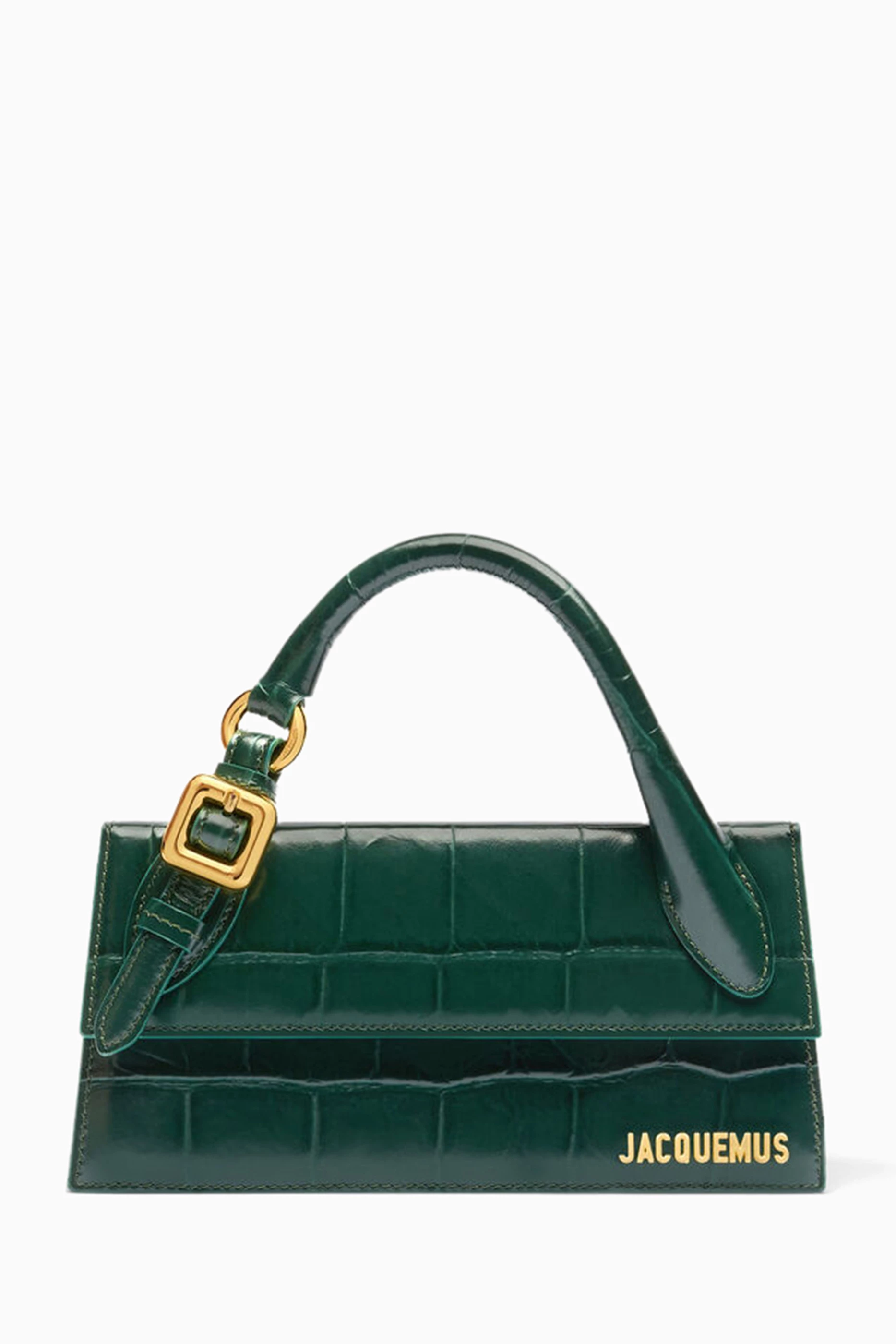 Buy Jacquemus Green Le Chiquito Long Boucle Bag in Croc