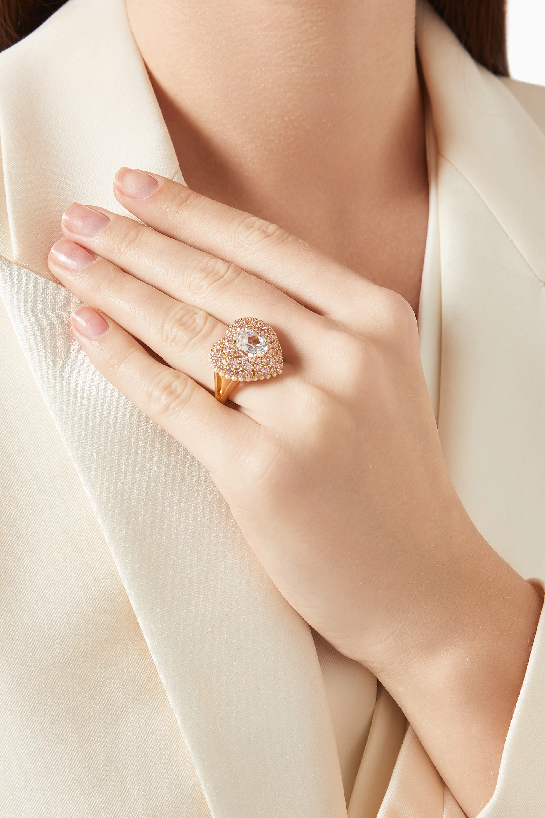 Buy Swarovski Pink Hyperbola Heart Cocktail Ring in Gold