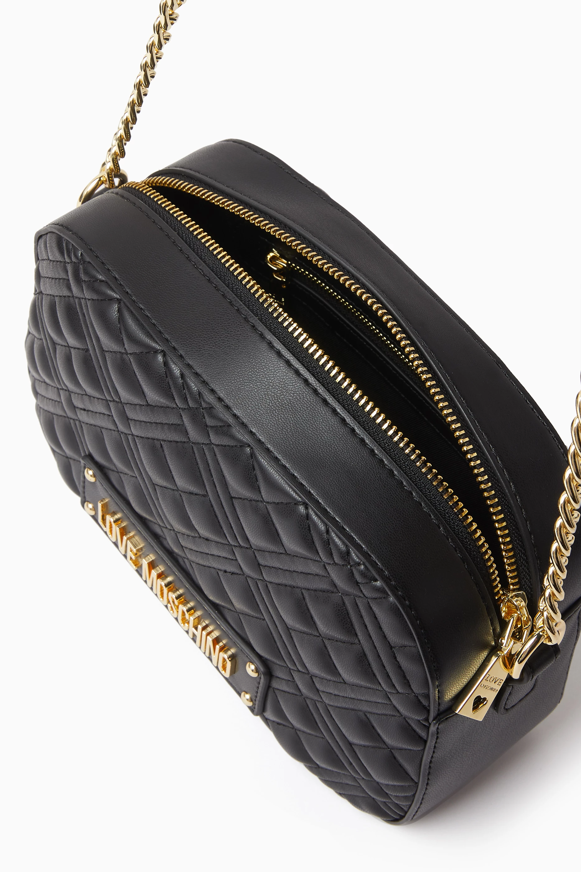 Buy Love Moschino Black Small Quilted Camera Bag in Leather for Women Online Ounass Kuwait