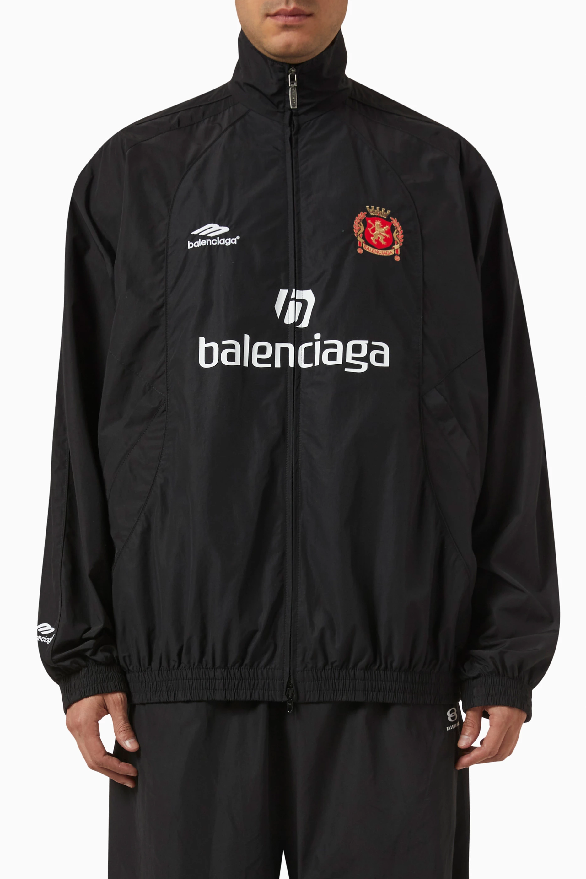 Buy Balenciaga Black Dubai Soccer Tracksuit Jacket in Techno