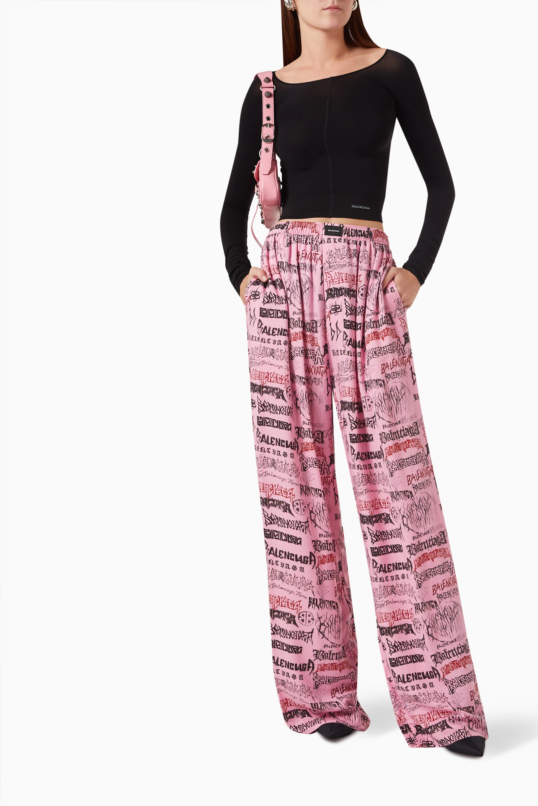 Buy Balenciaga Pink DIY Metal Allover Pyjama Pants in Viscose Poplin for Women Online Ounass Kuwait