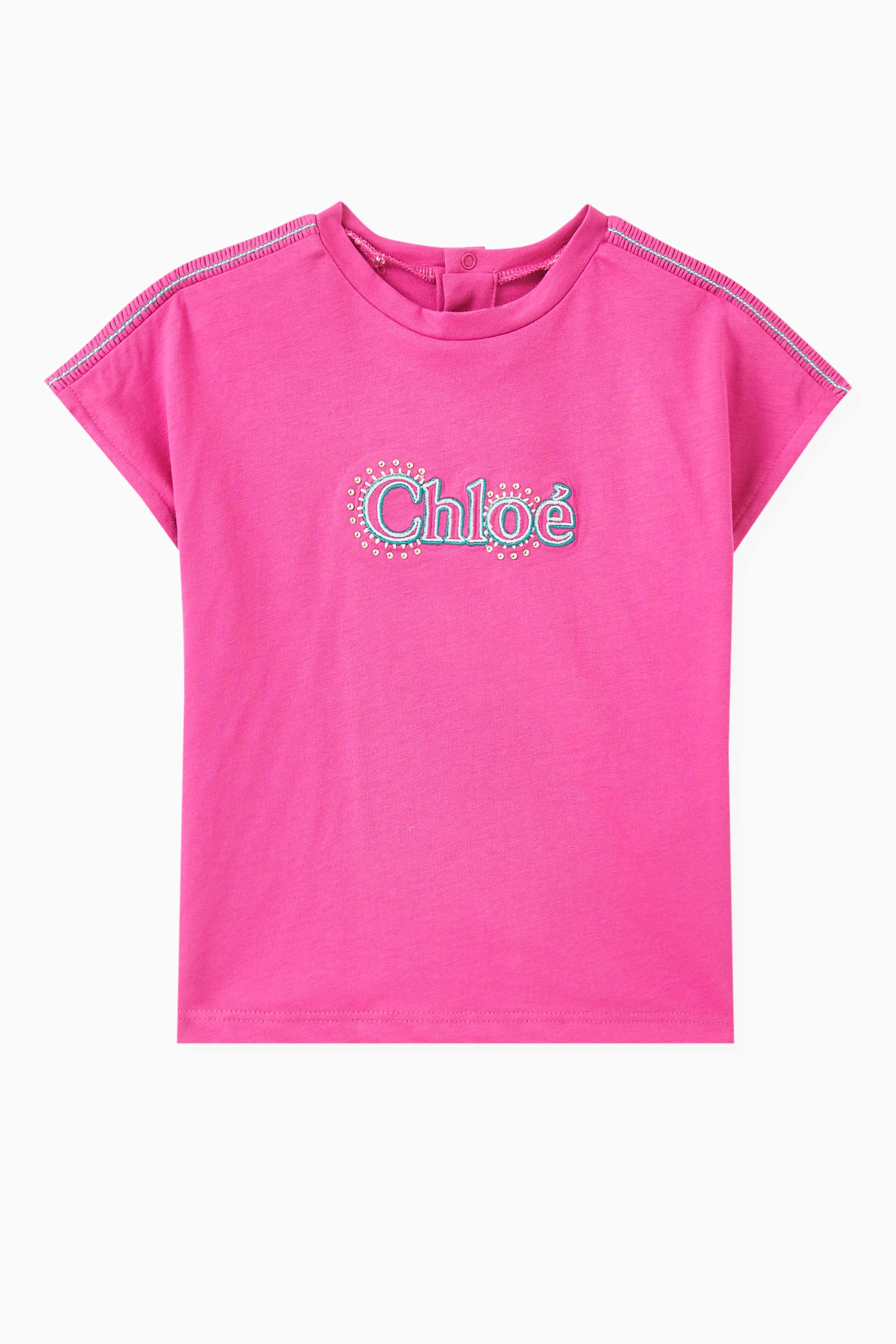 Buy Chloe Pink Logo T shirt in Organic Cotton for Baby Girls Online Ounass Kuwait