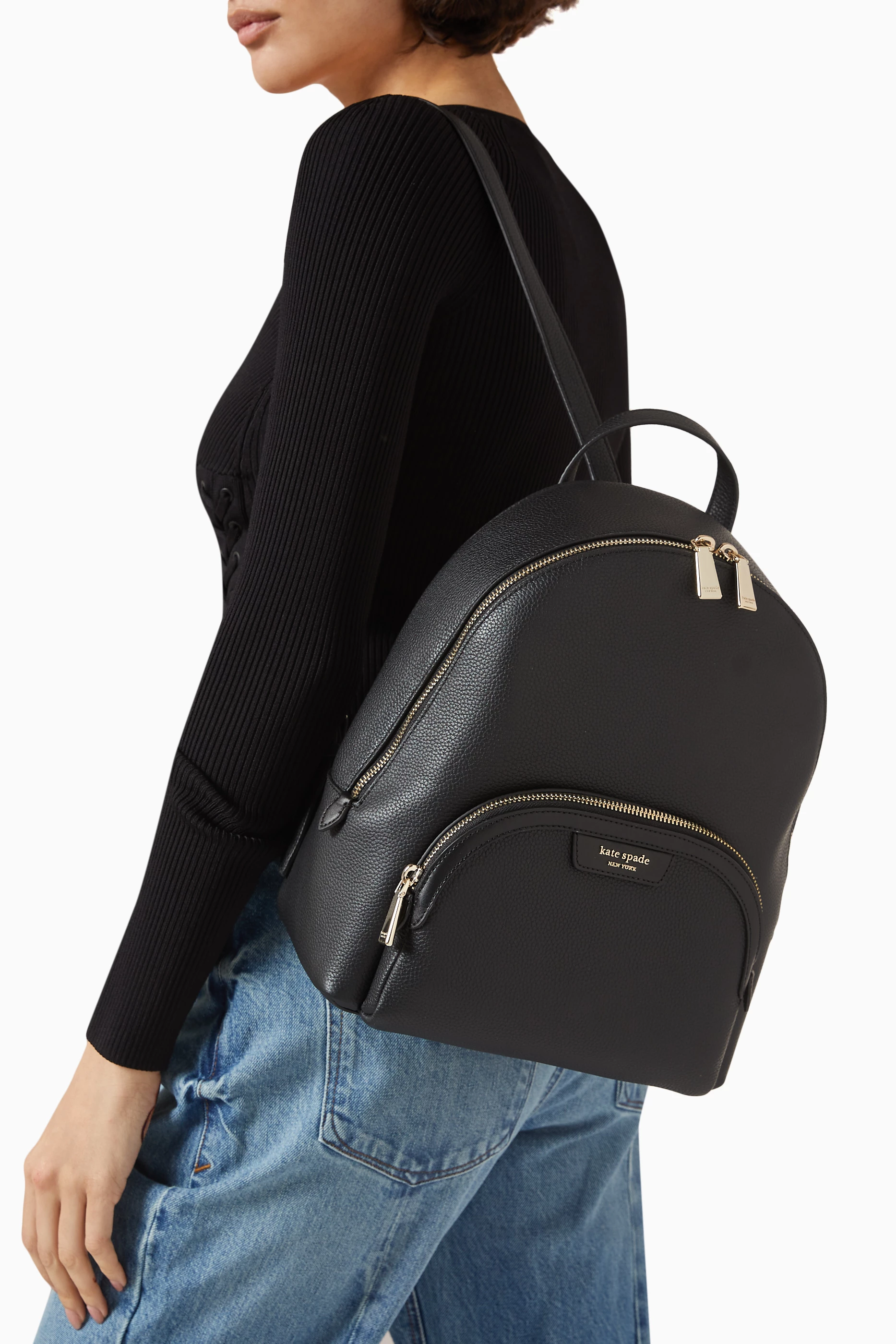 Buy Kate Spade New York Black Medium Hudson Backpack in Pebbled Leather for Women Online Ounass Kuwait