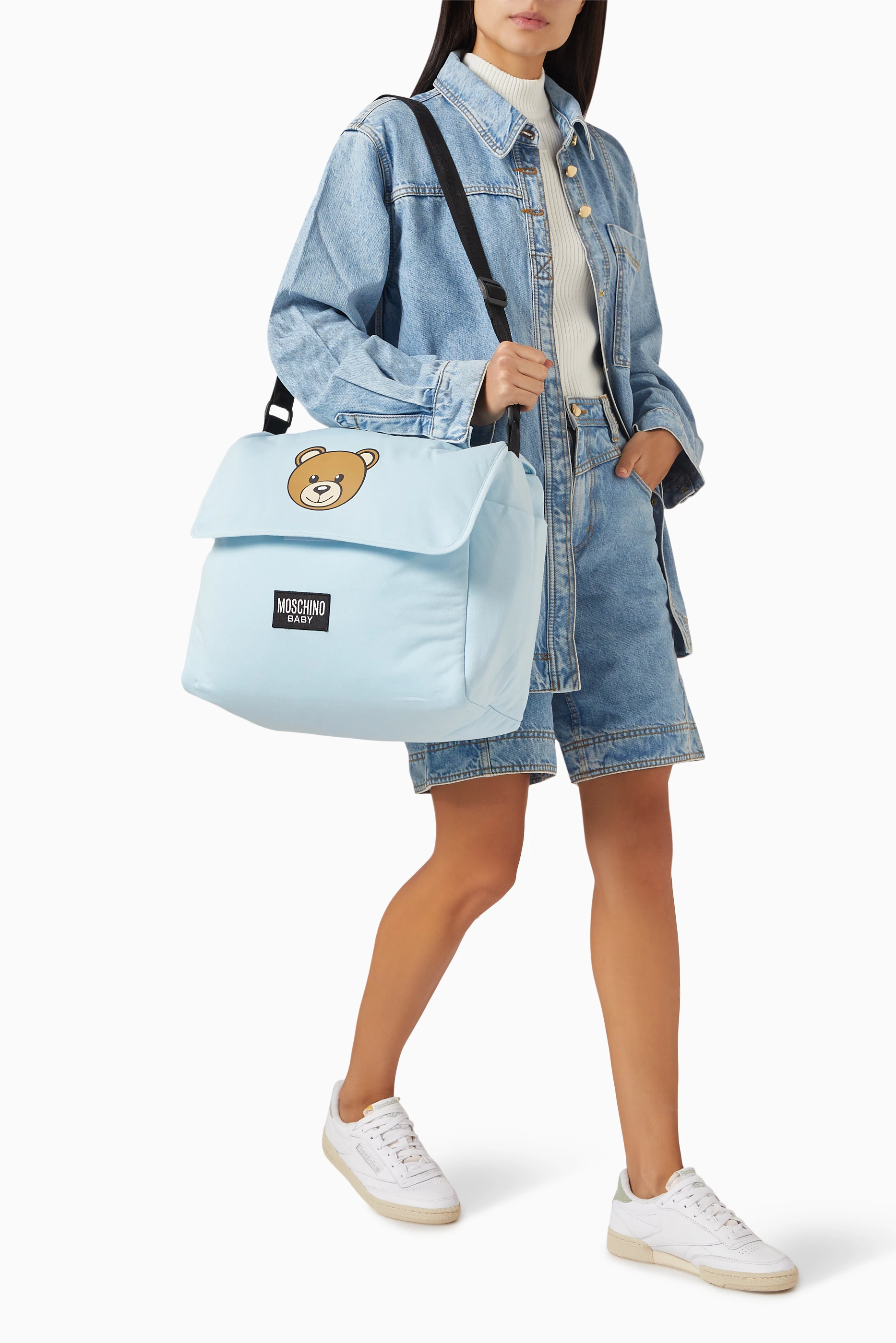 Buy Moschino Blue Teddy Bear Print Changing Bag in Cotton for Kids Online Ounass Kuwait