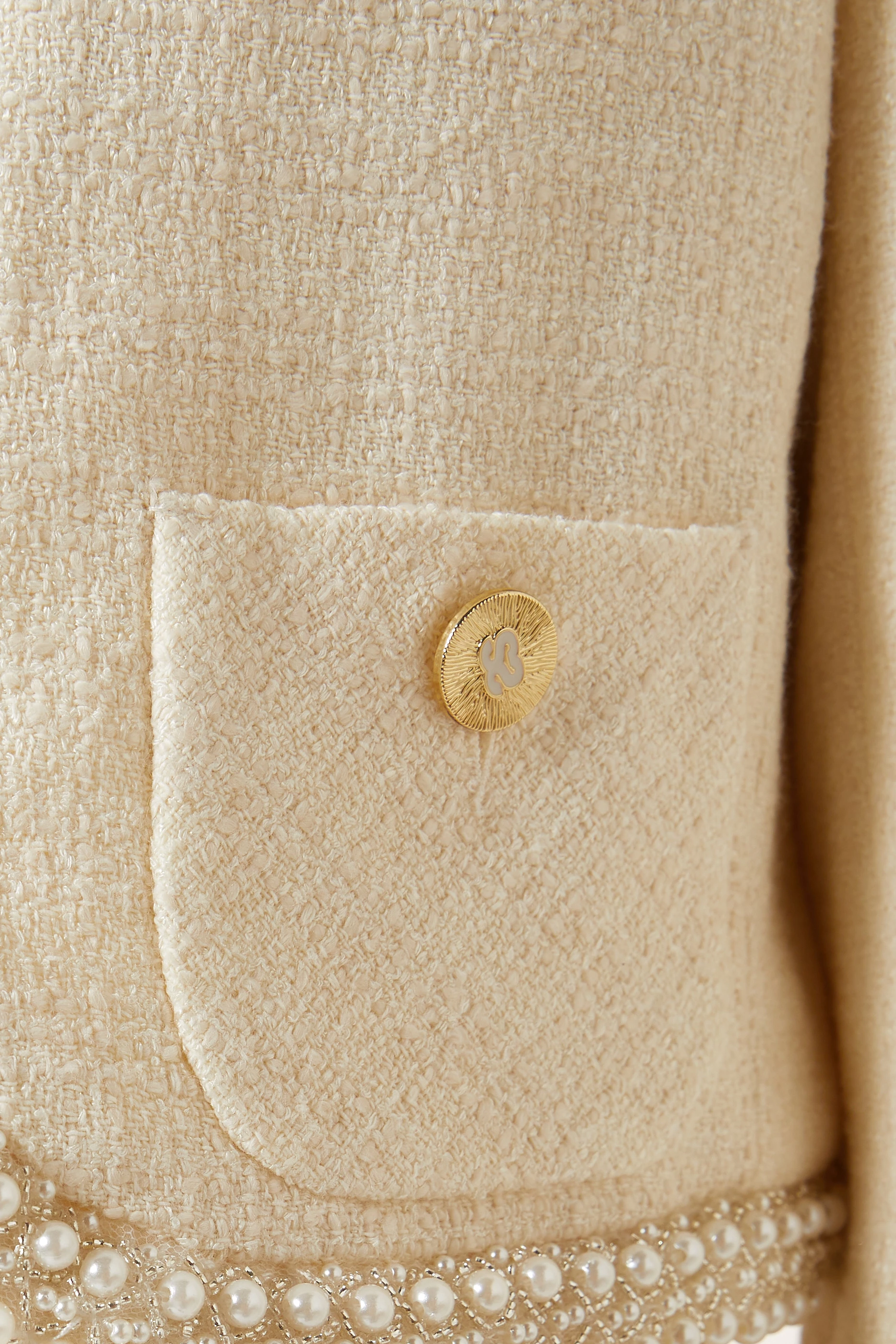 【海外限定】Sandroジャケット☆Faux pearl-embellished tweed-t Sandro Faux Pearl-Embellished Tweed-Textured Cotton-Blend