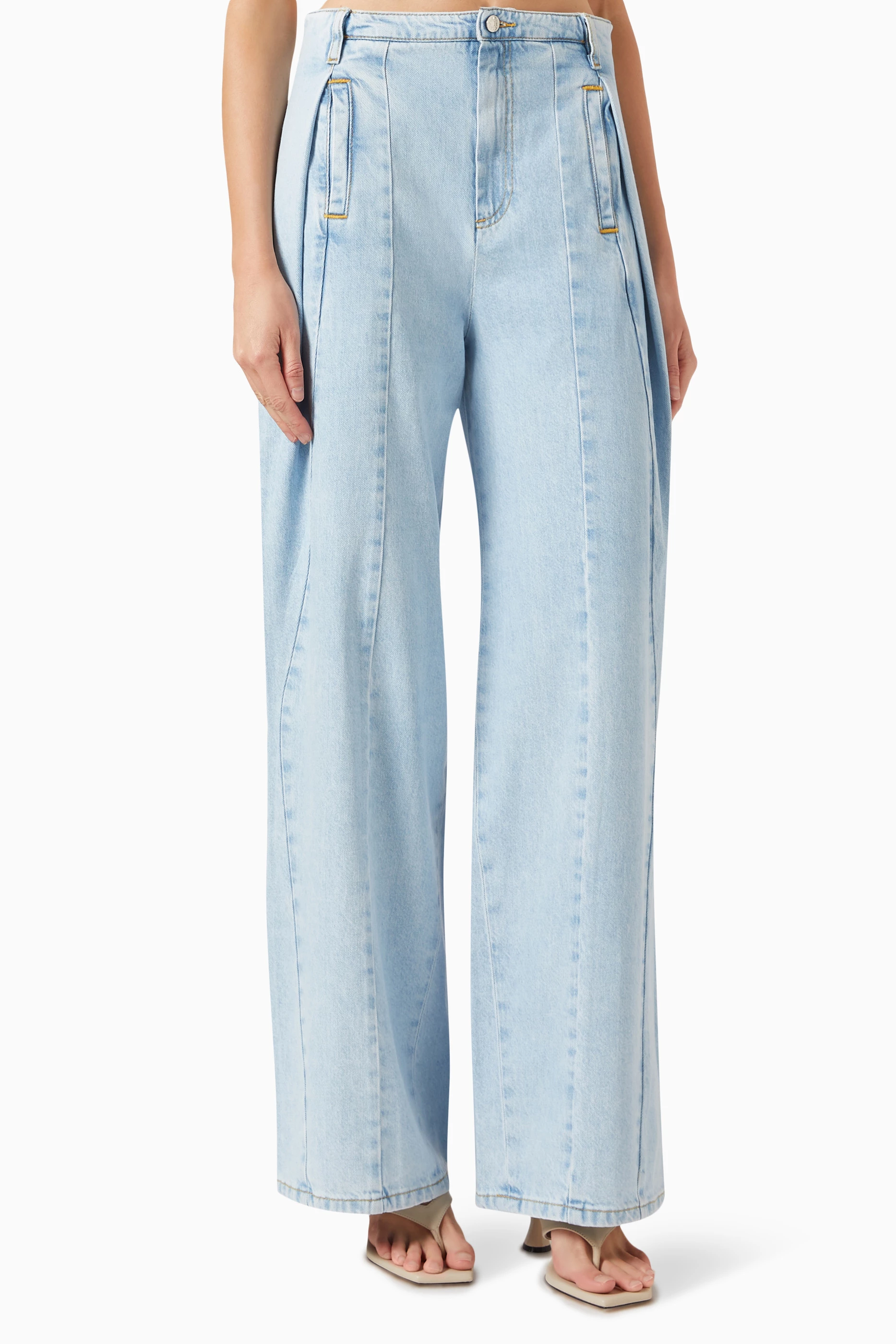 Buy SANDRO Blue Wide-leg Box Pleat Jeans in Denim for Women