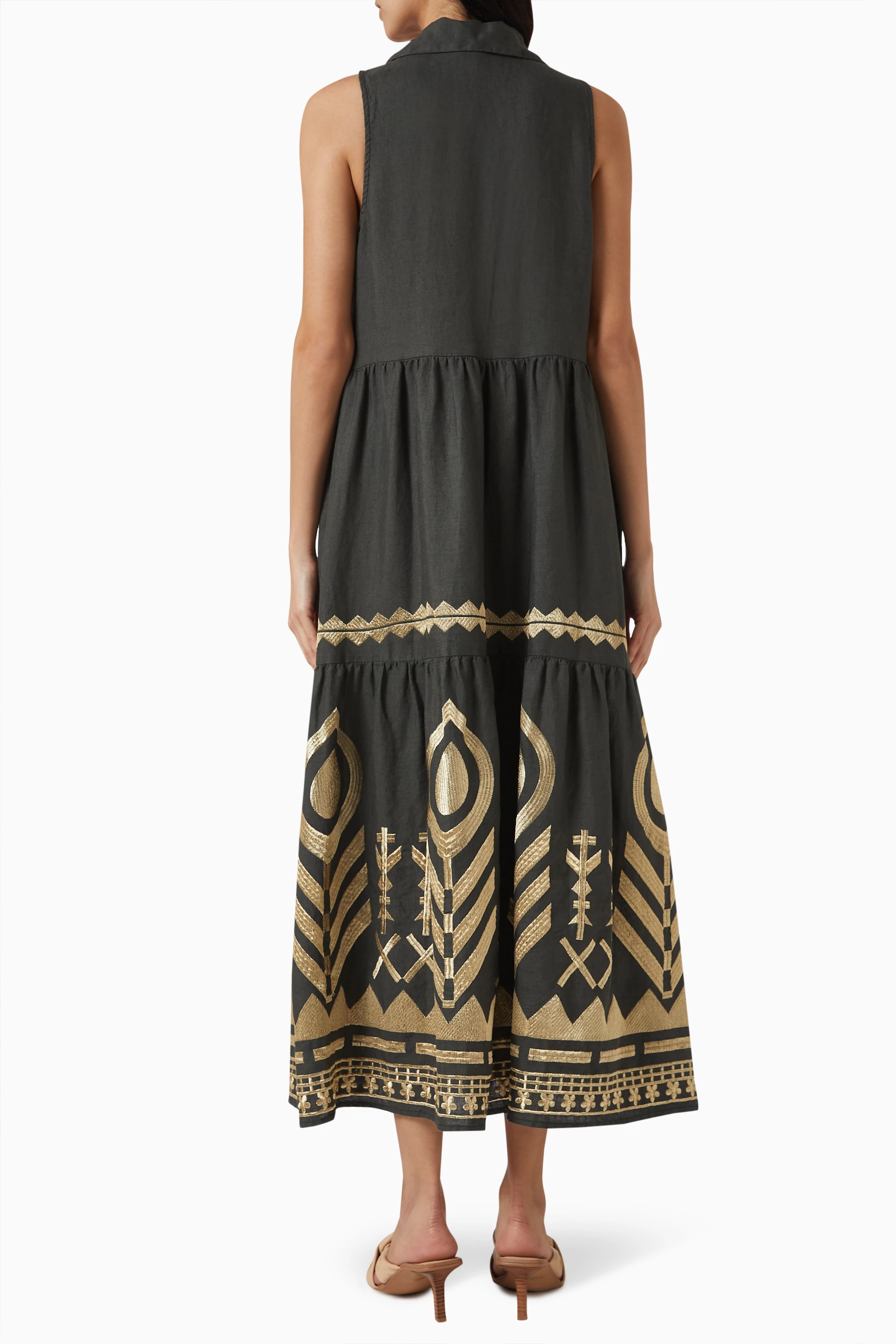 Buy Greek Archaic Kori Neutral Embroidered Feather Maxi Dress in Linen for  Women Online | Ounass Kuwait