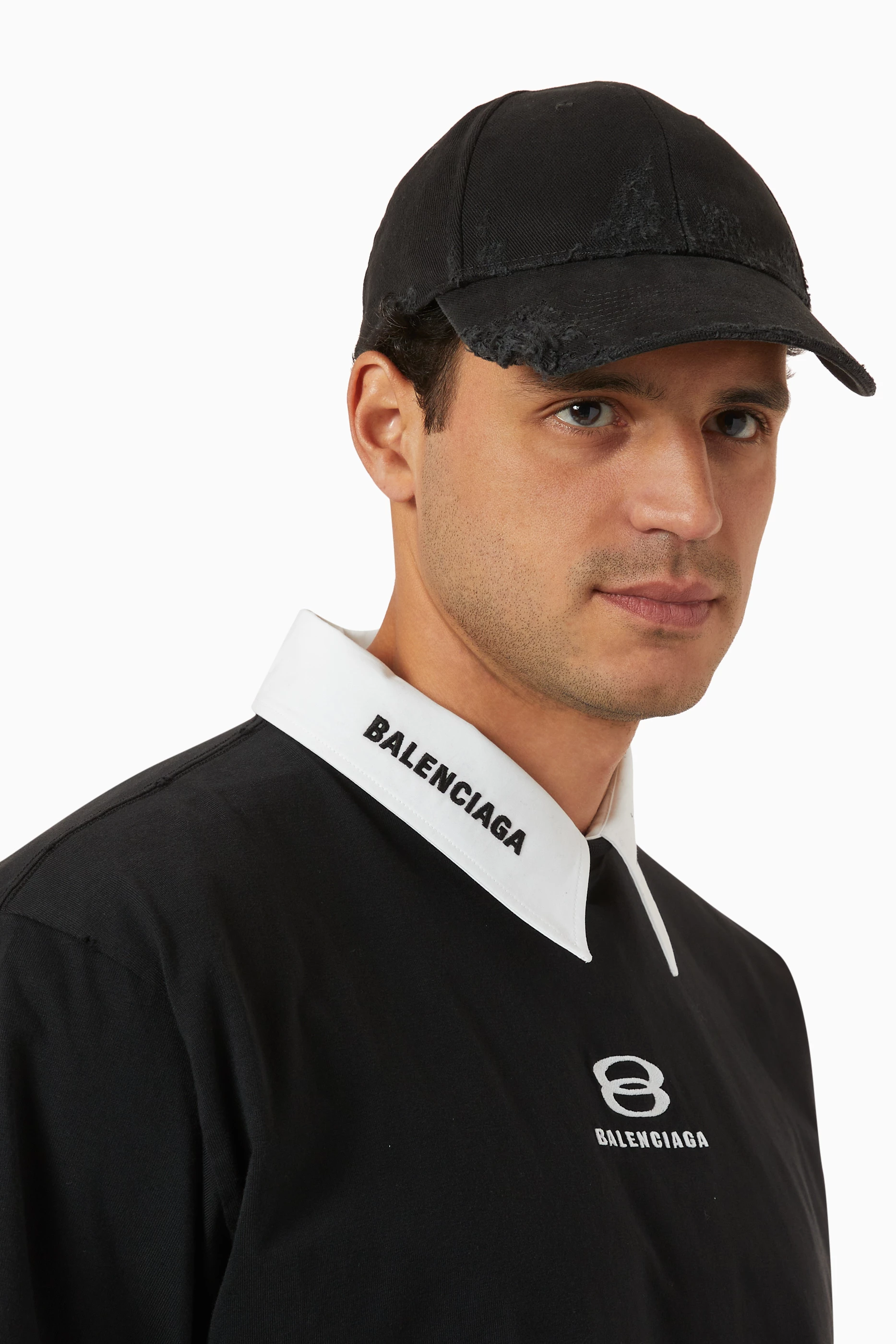 7　バレンシアガ STENCIL TYPE デストロイ キャップ Buy Balenciaga Black Stencil Type Cap in Cotton Drill for UNISEX