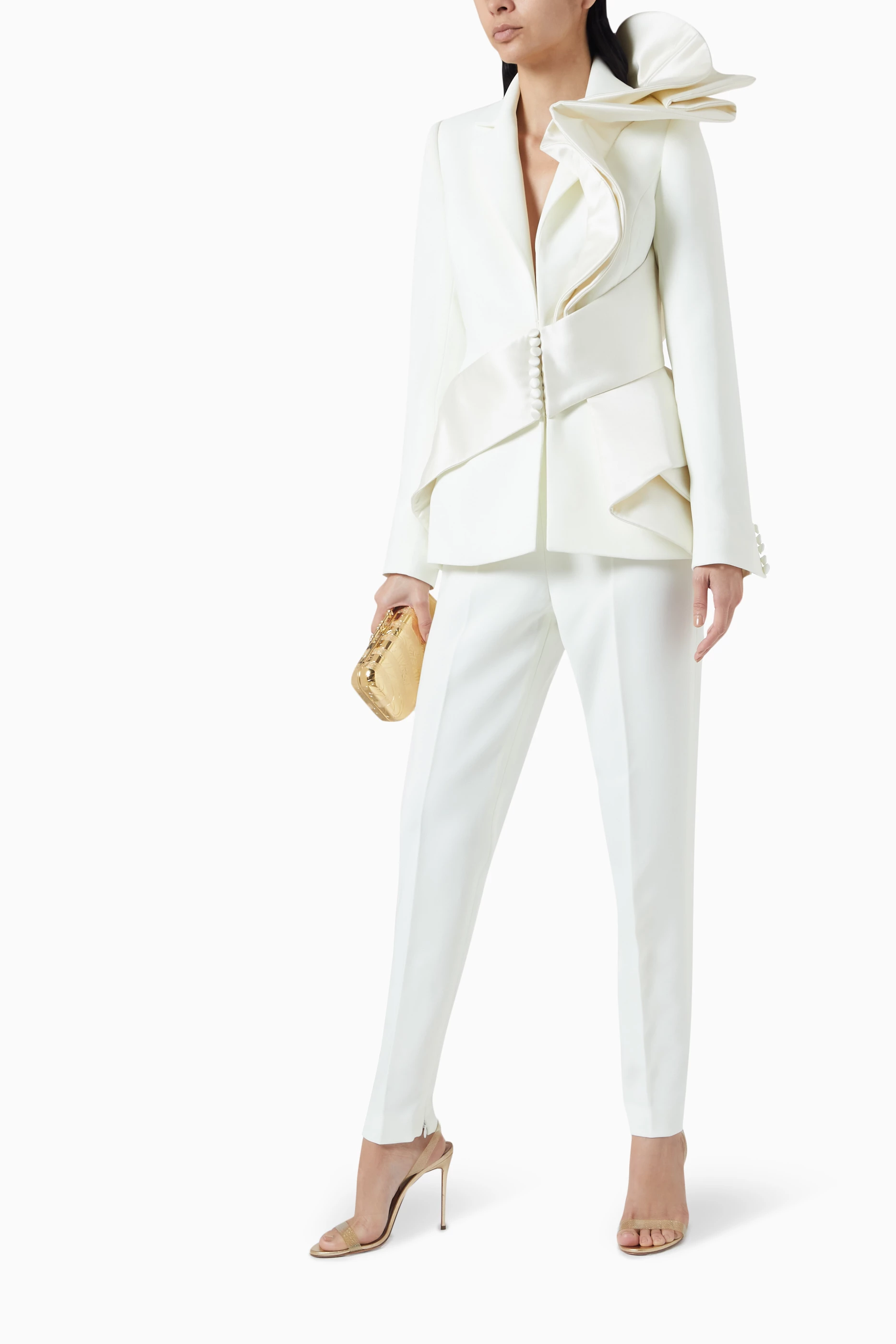 White ruffle blazer outlet